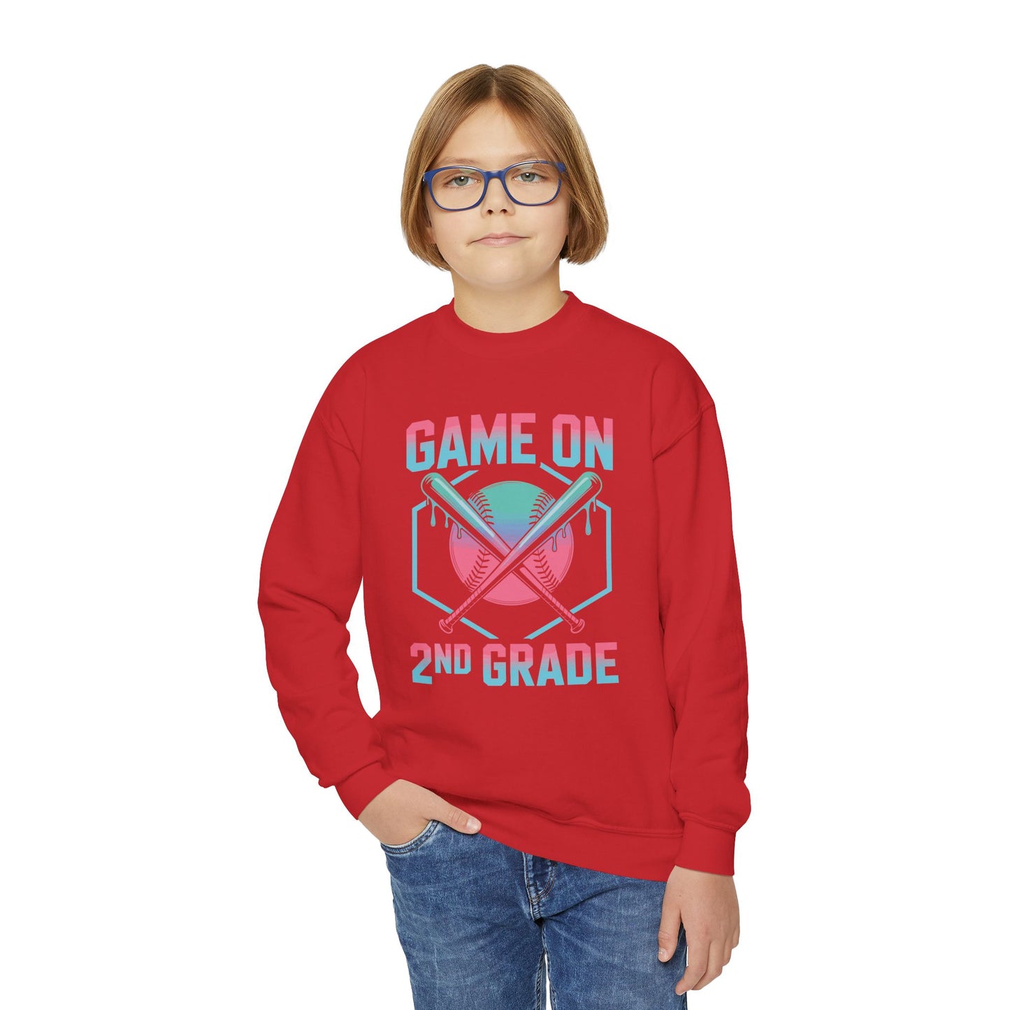 2nd Grade Back to School Baseball Drip Ice Cream Game On Kid Sweatshirt