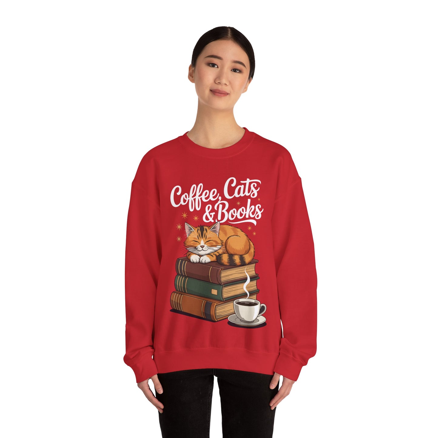 Coffee Cats & Books Lover, For Women & Girls, Funny Coffee Sweatshirt