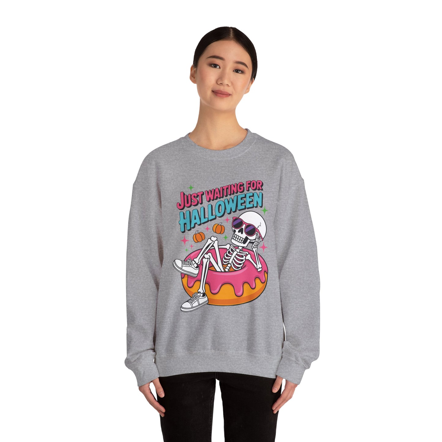 Just Waiting For Halloween Skeleton Donut Summerween Vibes Sweatshirt