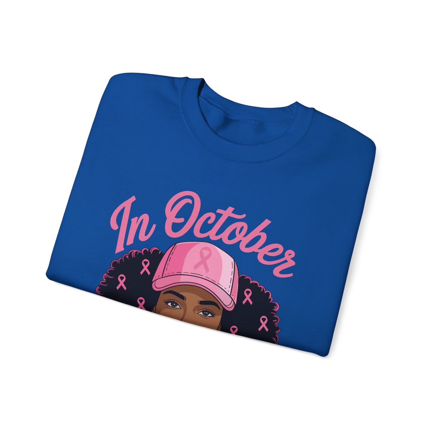 in October We Wear Pink Black Women Breast Cancer Awareness Sweatshirt