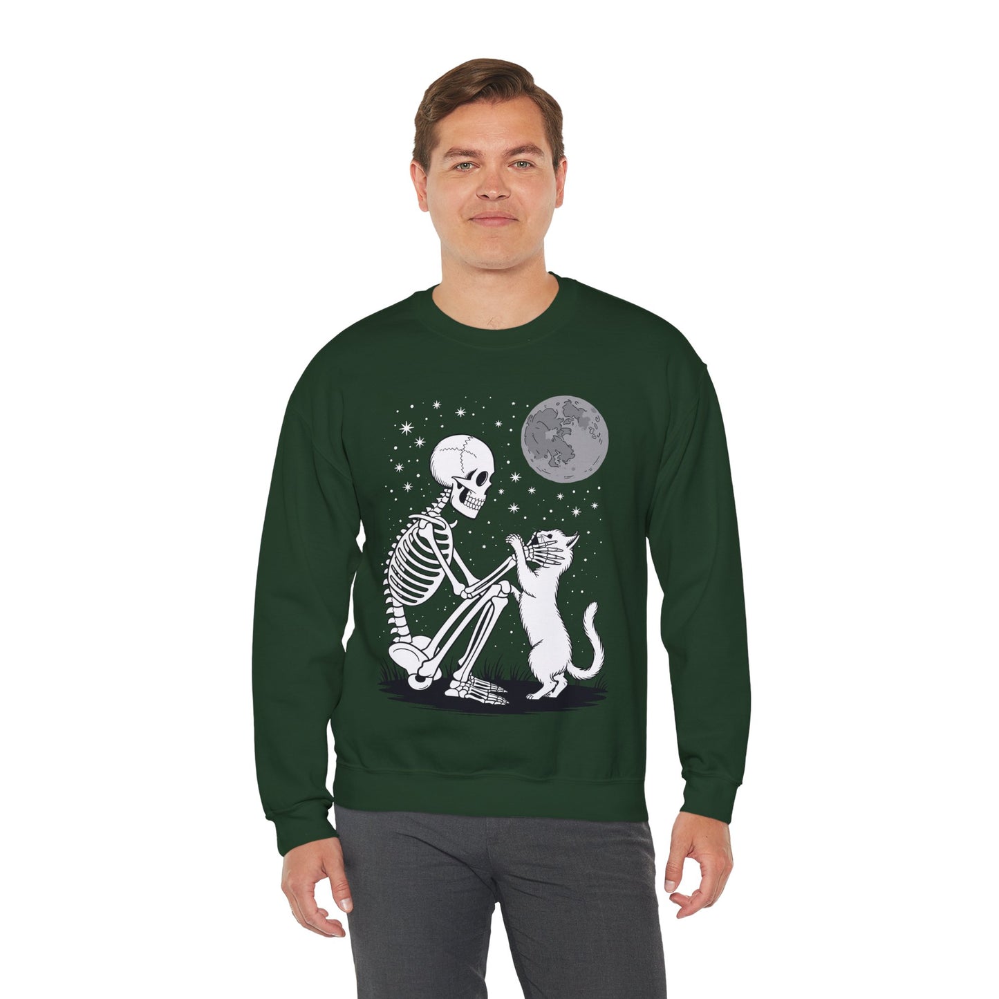 Skeleton Cat Skull Kitty Cute Goth Halloween Men Women Sweatshirt