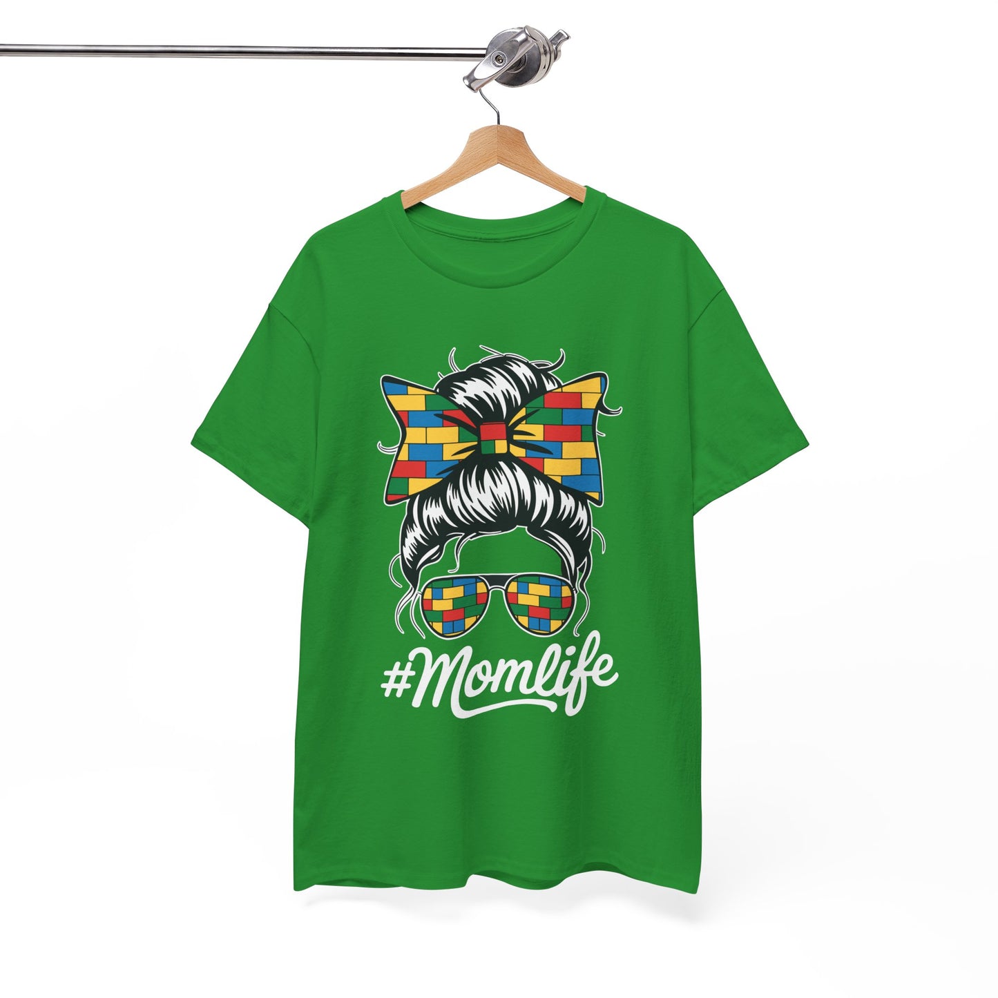 Building Block Messy Bun Mom Life Master Builder Mothers Day T-Shirt