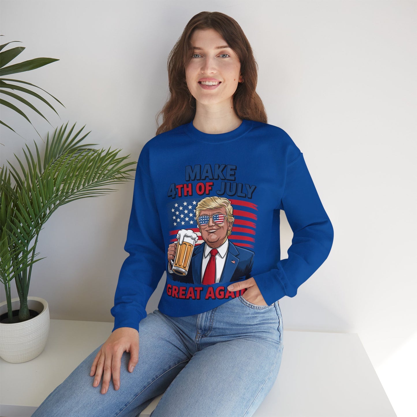 Trump Make 4th of July Great Again Men Drinking Beer Funny Sweatshirt