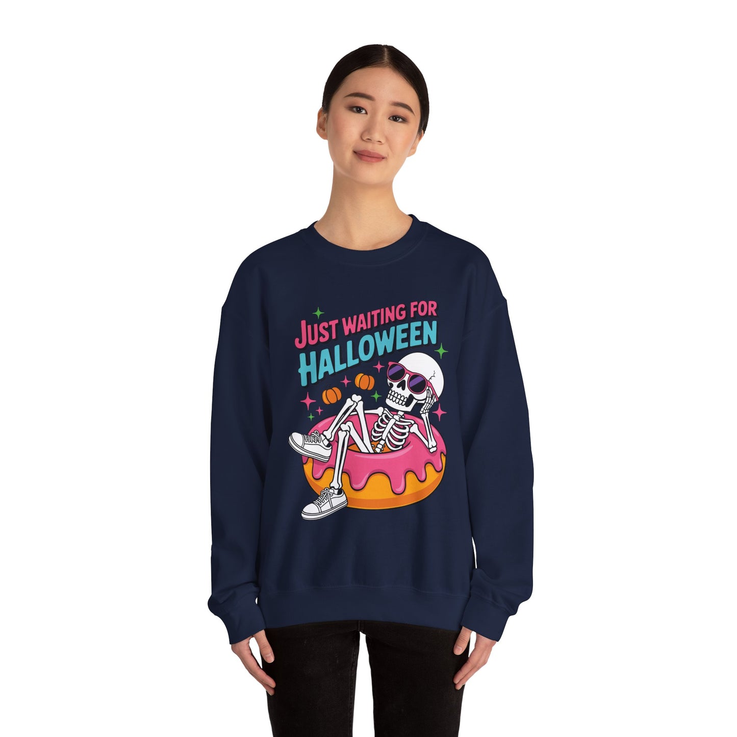 Just Waiting For Halloween Skeleton Donut Summerween Vibes Sweatshirt