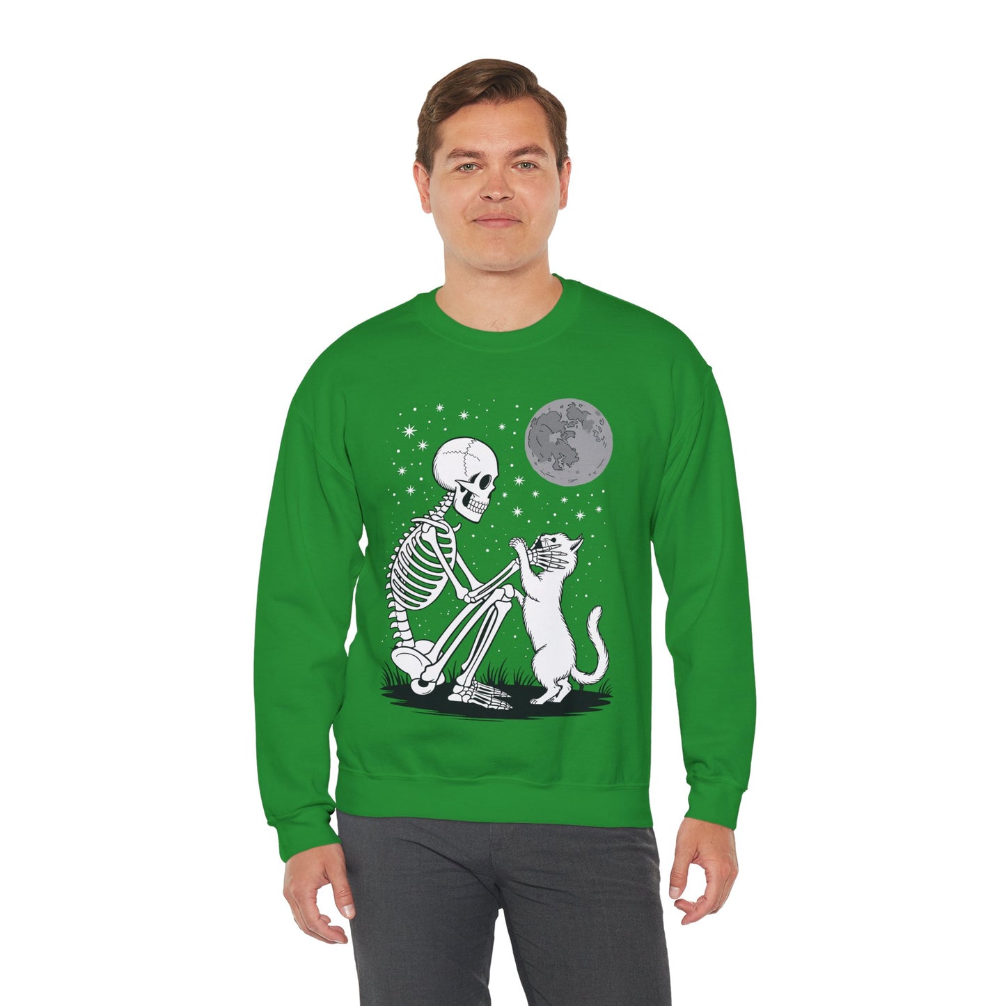Skeleton Cat Skull Kitty Cute Goth Halloween Men Women Sweatshirt