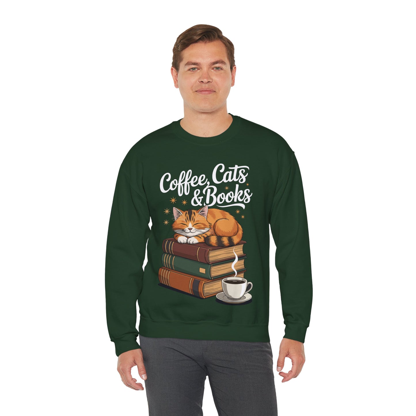 Coffee Cats & Books Lover, For Women & Girls, Funny Coffee Sweatshirt