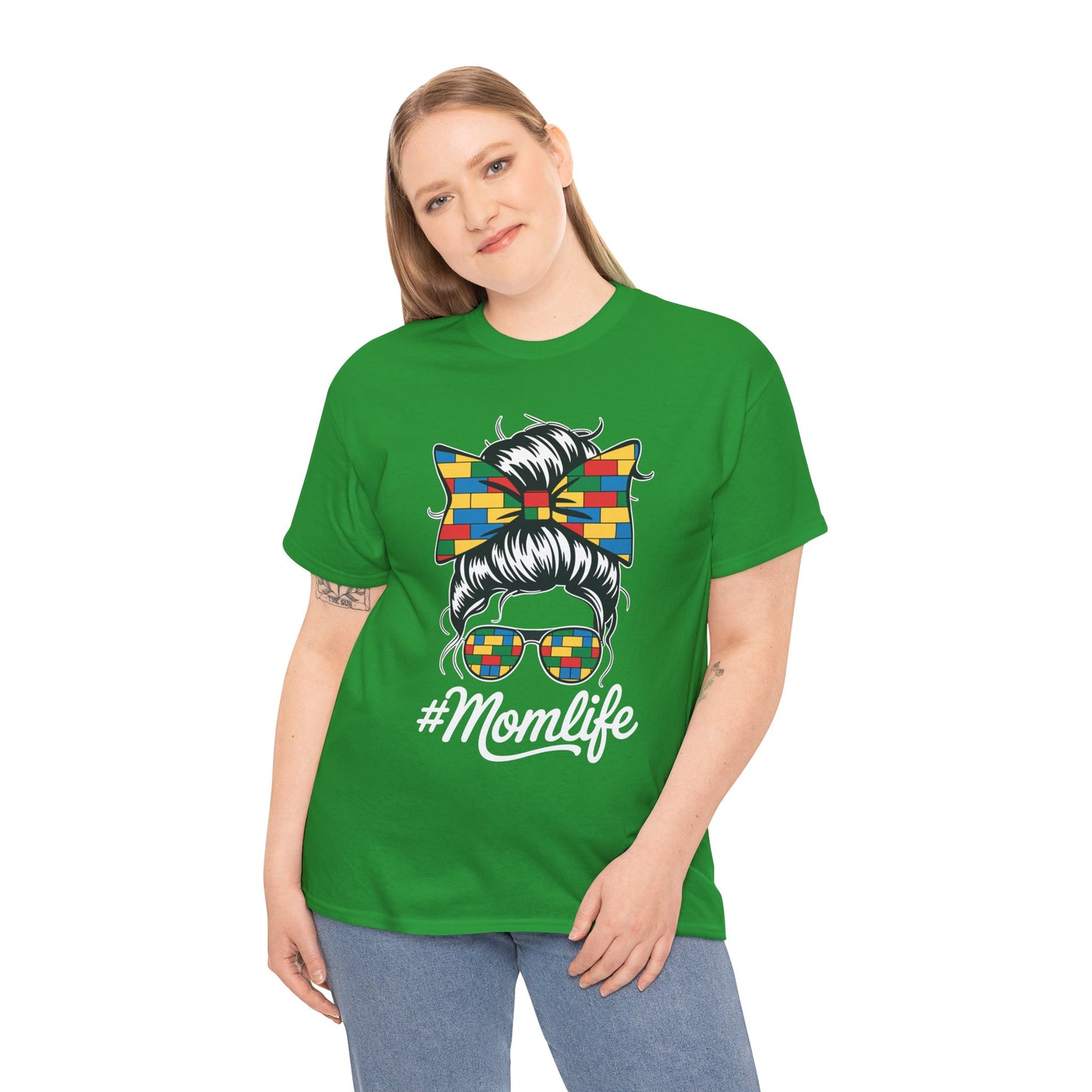 Building Block Messy Bun Mom Life Master Builder Mothers Day T-Shirt