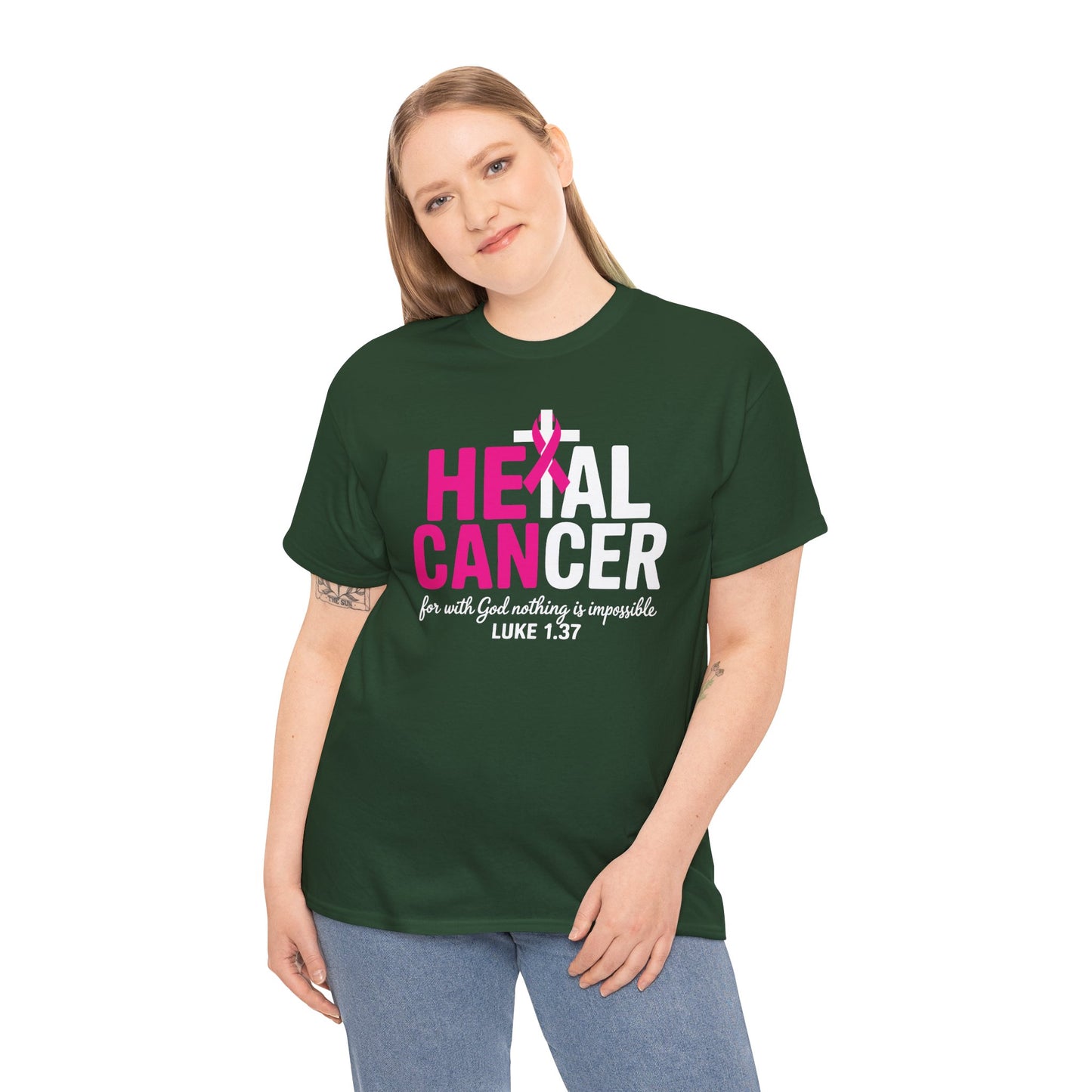 Heal Cancer Believe God Christian Breast Cancer Awareness T-Shirt