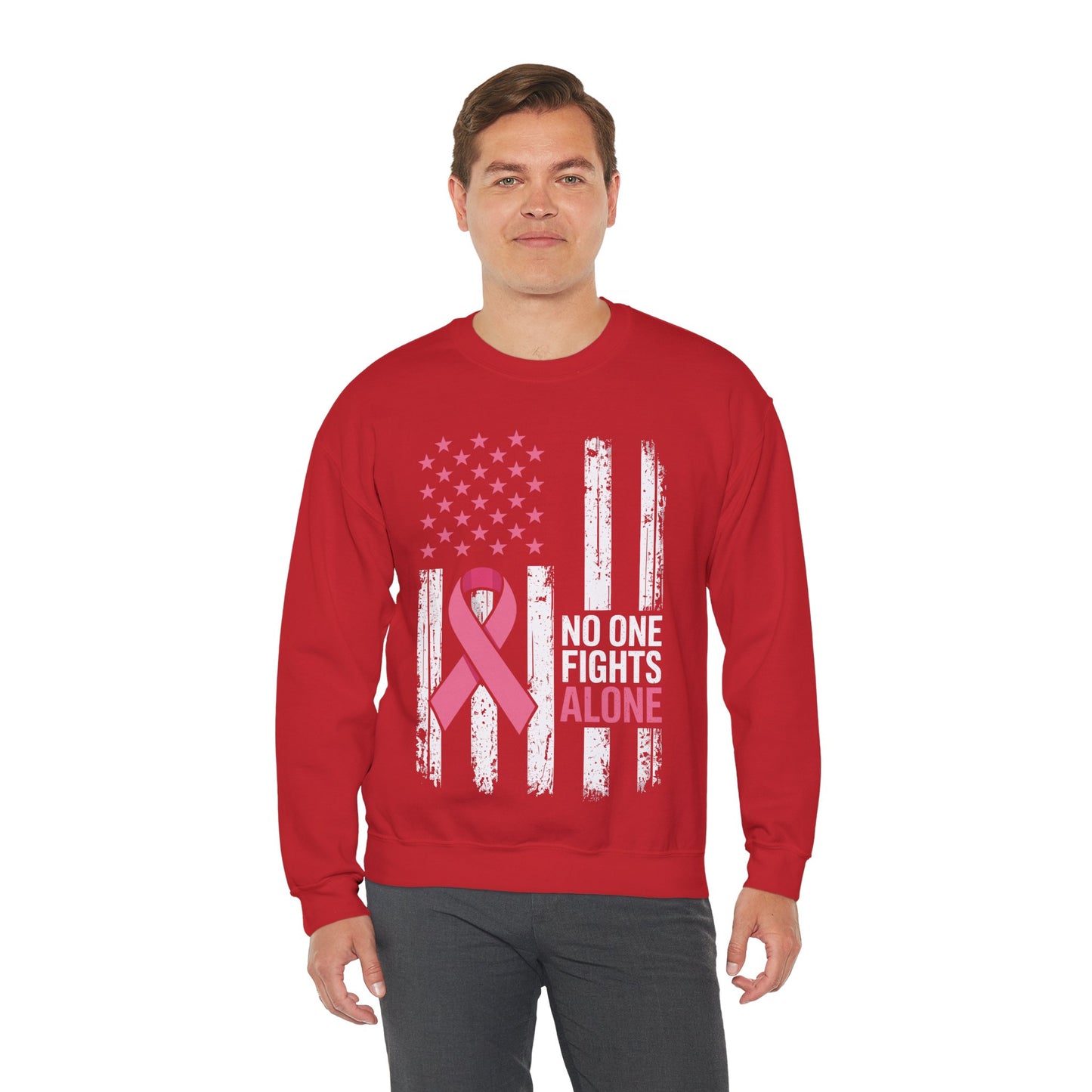 No One Fights Breast Cancer Alone American Flag Pink Ribbon Sweatshirt