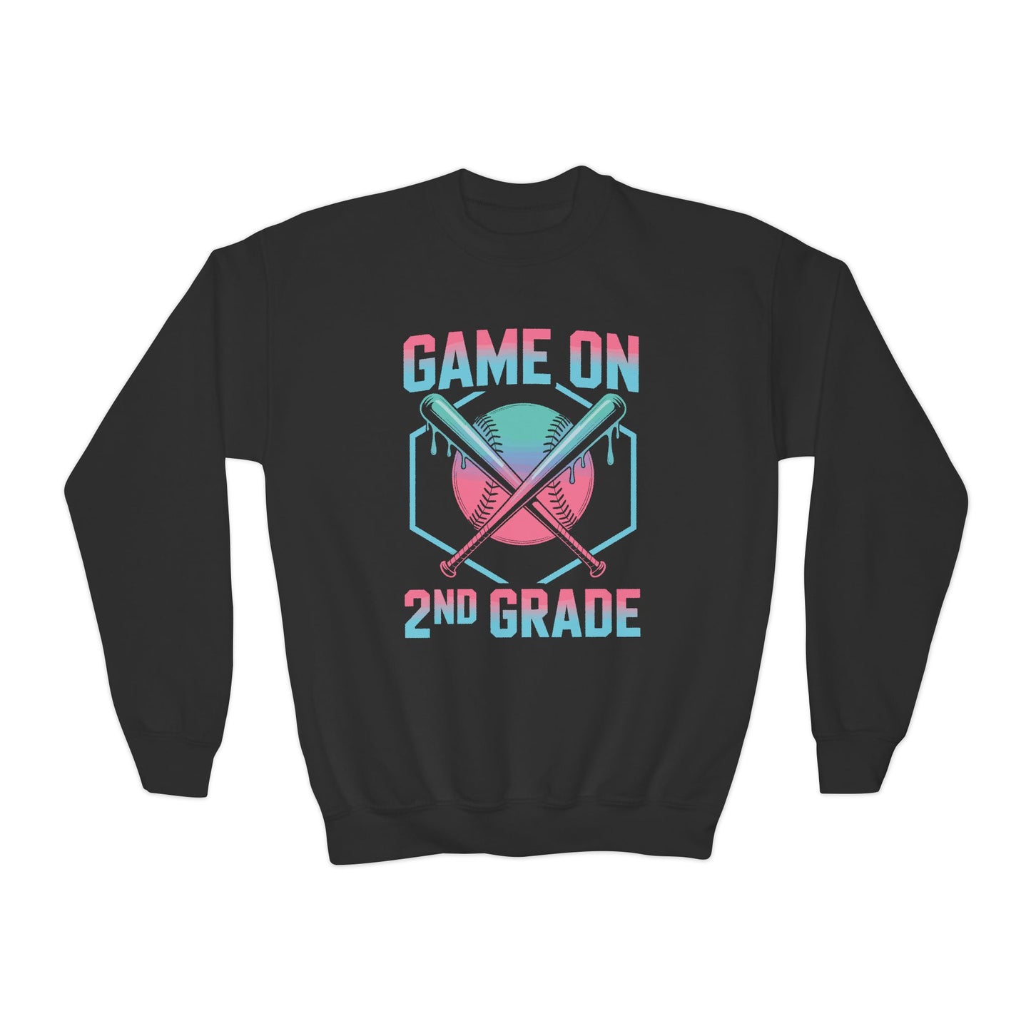 2nd Grade Back to School Baseball Drip Ice Cream Game On Kid Sweatshirt