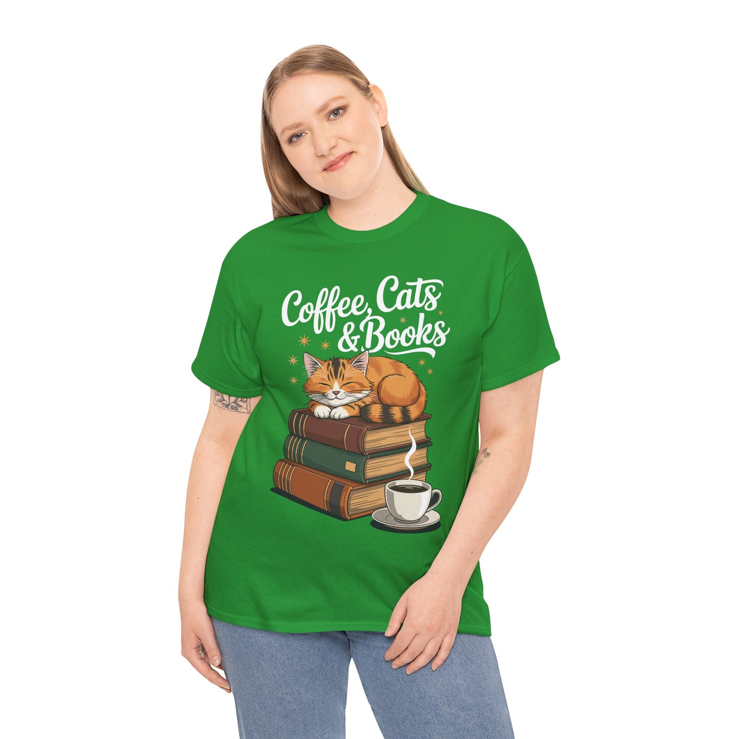 Coffee Cats & Books Lover Tee