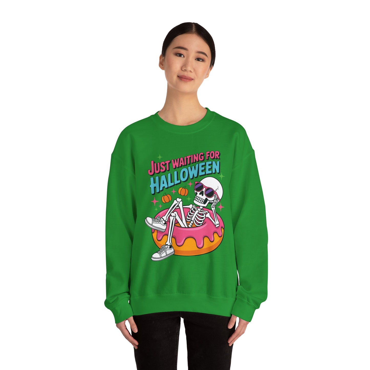 Just Waiting For Halloween Skeleton Donut Summerween Vibes Sweatshirt