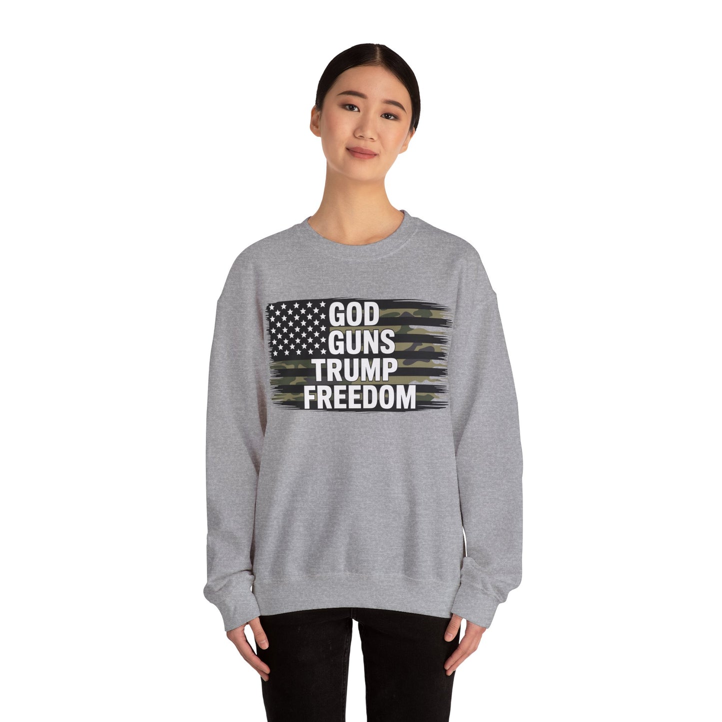 God Guns Trump Freedom Funny Camouflage Pro Gun USA Flag Sweatshirt