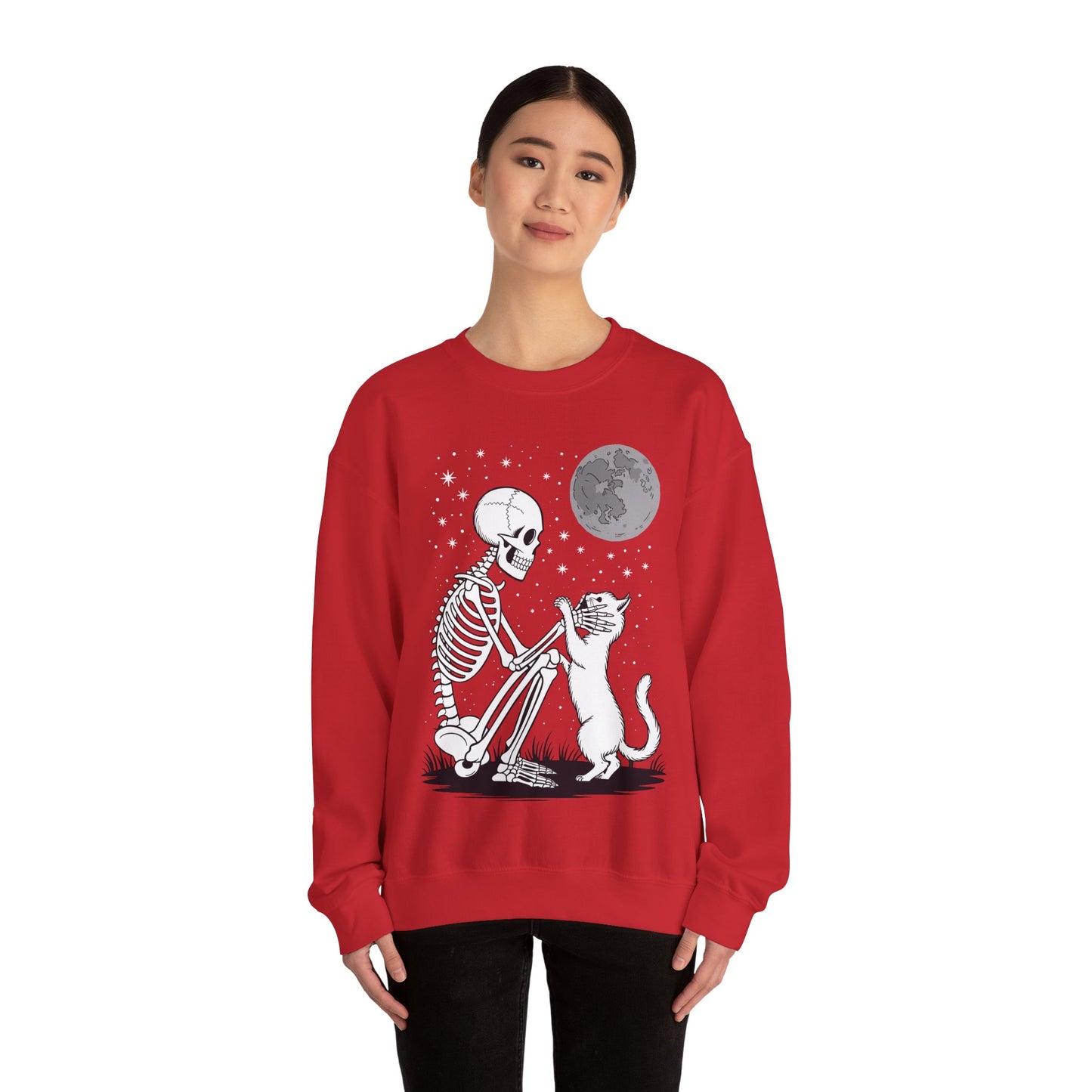 Skeleton Cat Skull Kitty Cute Goth Halloween Men Women Sweatshirt