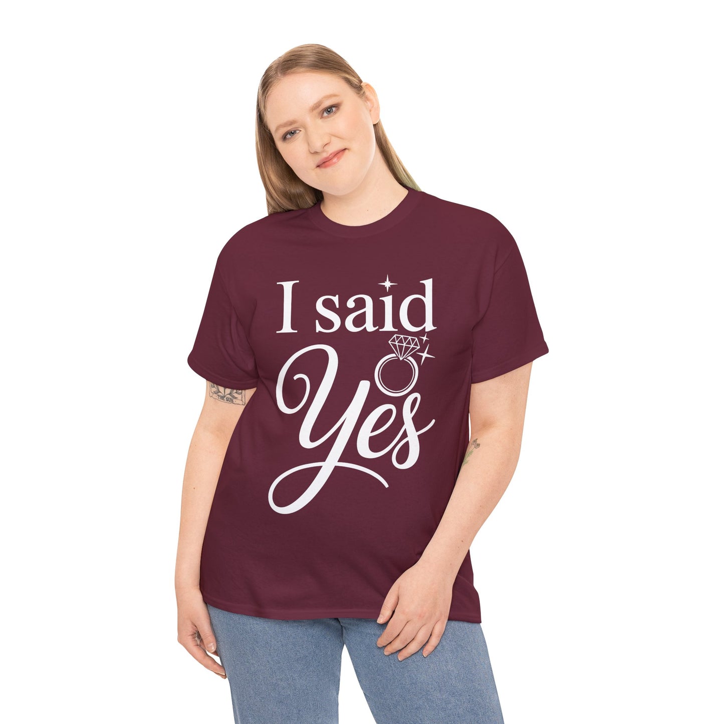 Funny I Said Yes Engagement Announcement Couple Sayings T-Shirt