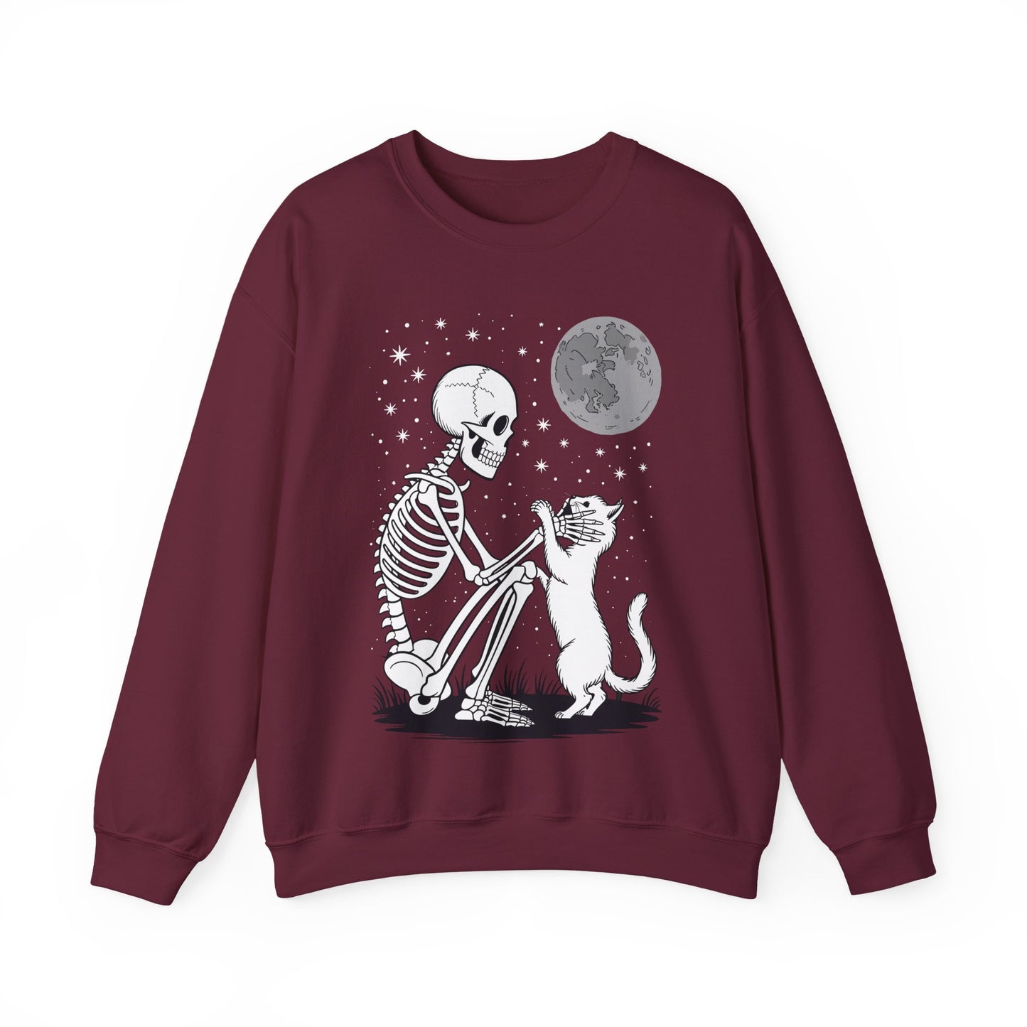 Skeleton Cat Skull Kitty Cute Goth Halloween Men Women Sweatshirt