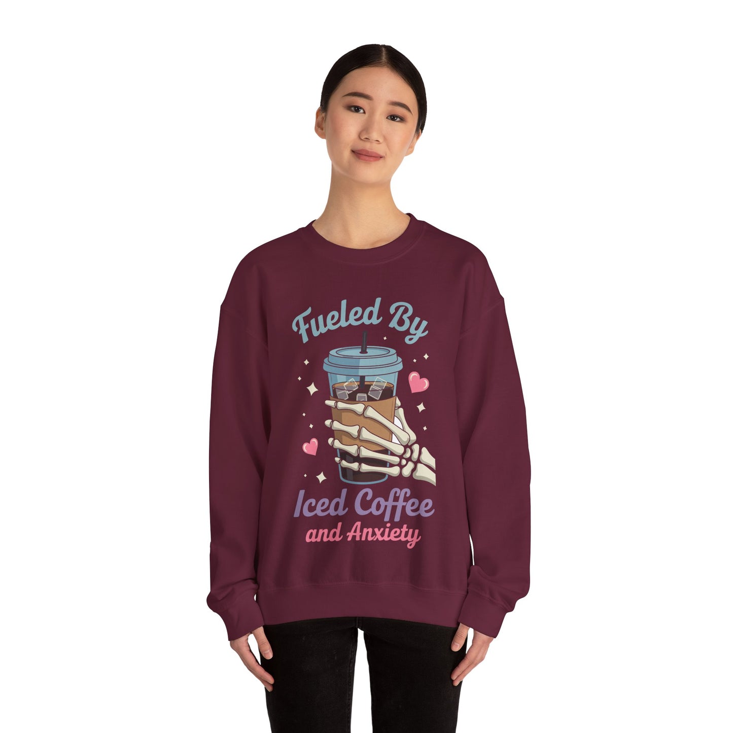 Fueled by Iced Coffee and Anxiety Funny Coffee Lover Sweatshirt