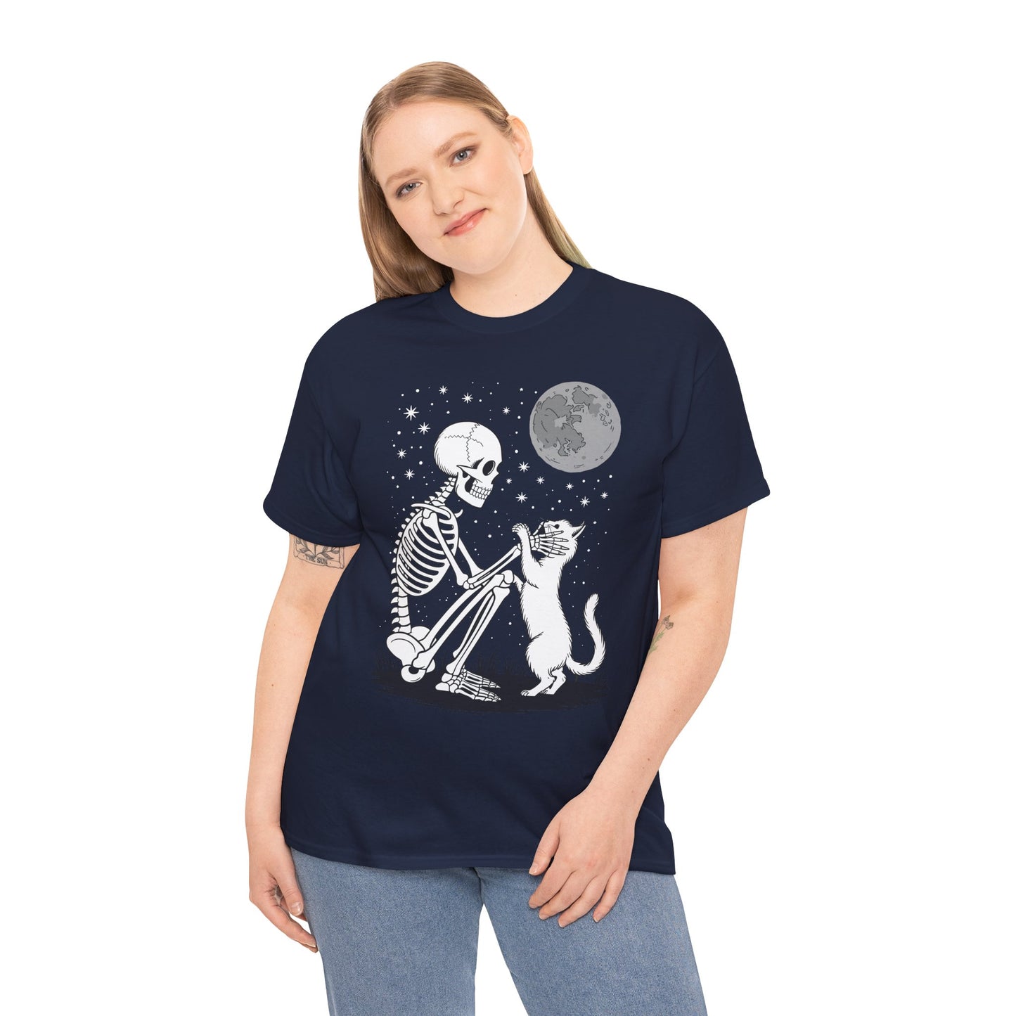Skeleton Cat Skull Kitty Cute Goth Halloween Men Women T-Shirt