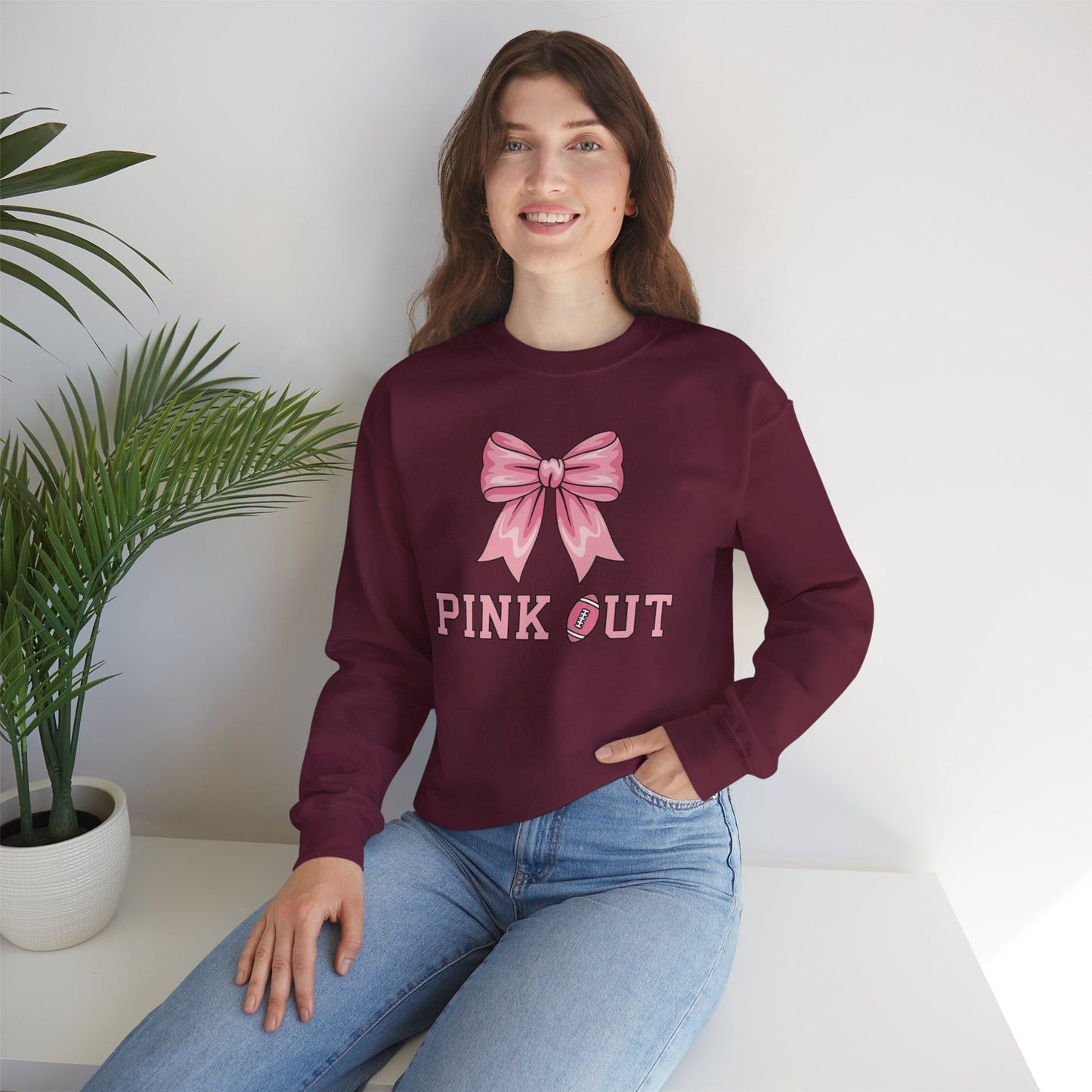 Pink Out Football Bow Preppy Breast Cancer Awareness Women Sweatshirt