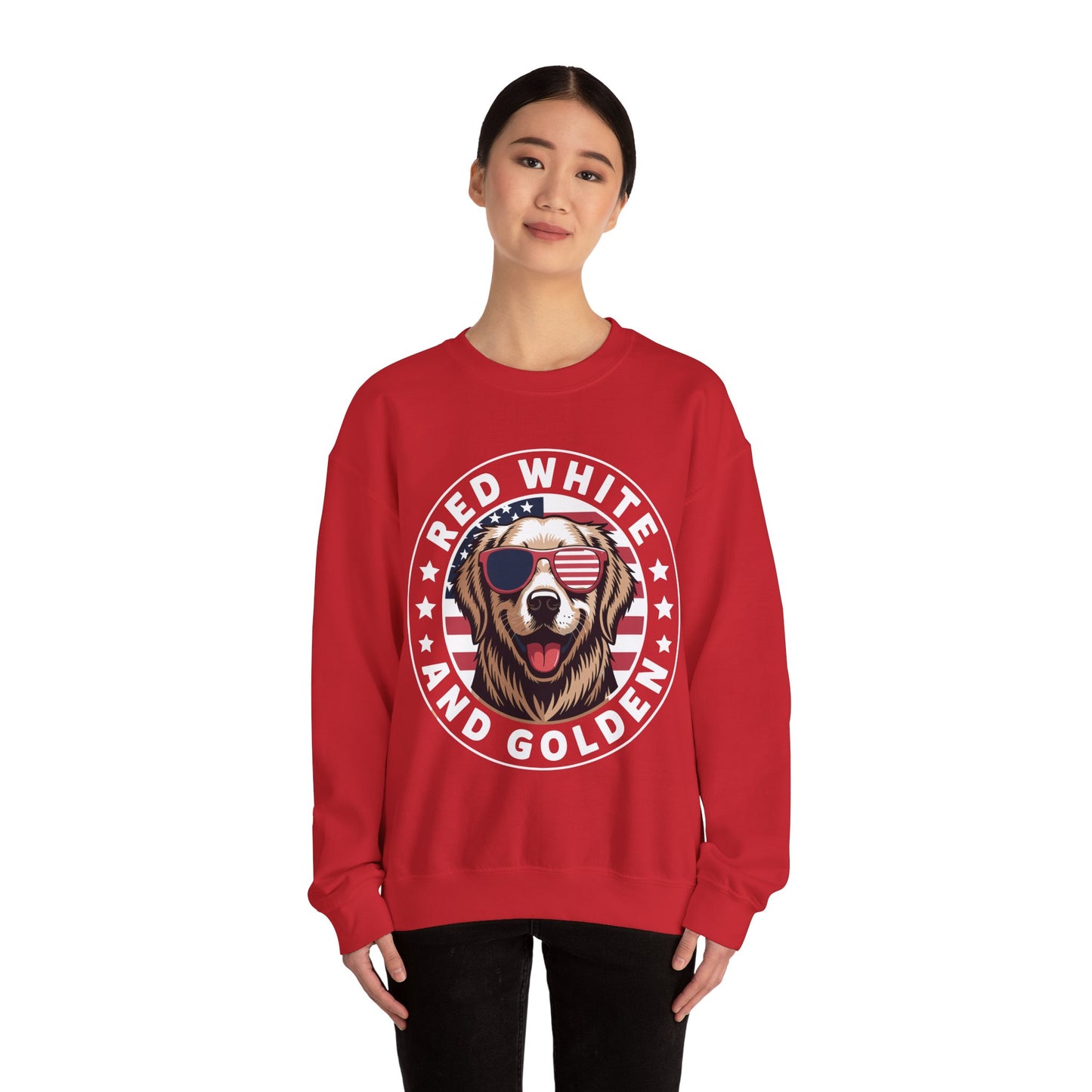 Red White Golden Retriever American Flag 4th of July Gift Sweatshirt