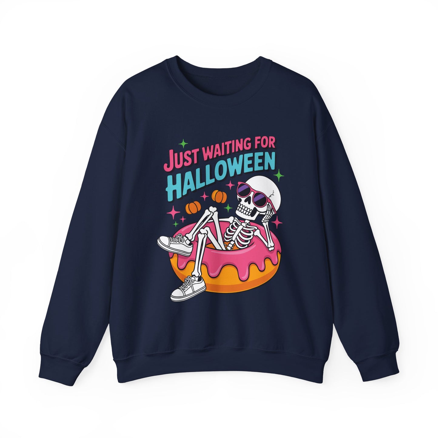 Just Waiting For Halloween Skeleton Donut Summerween Vibes Sweatshirt