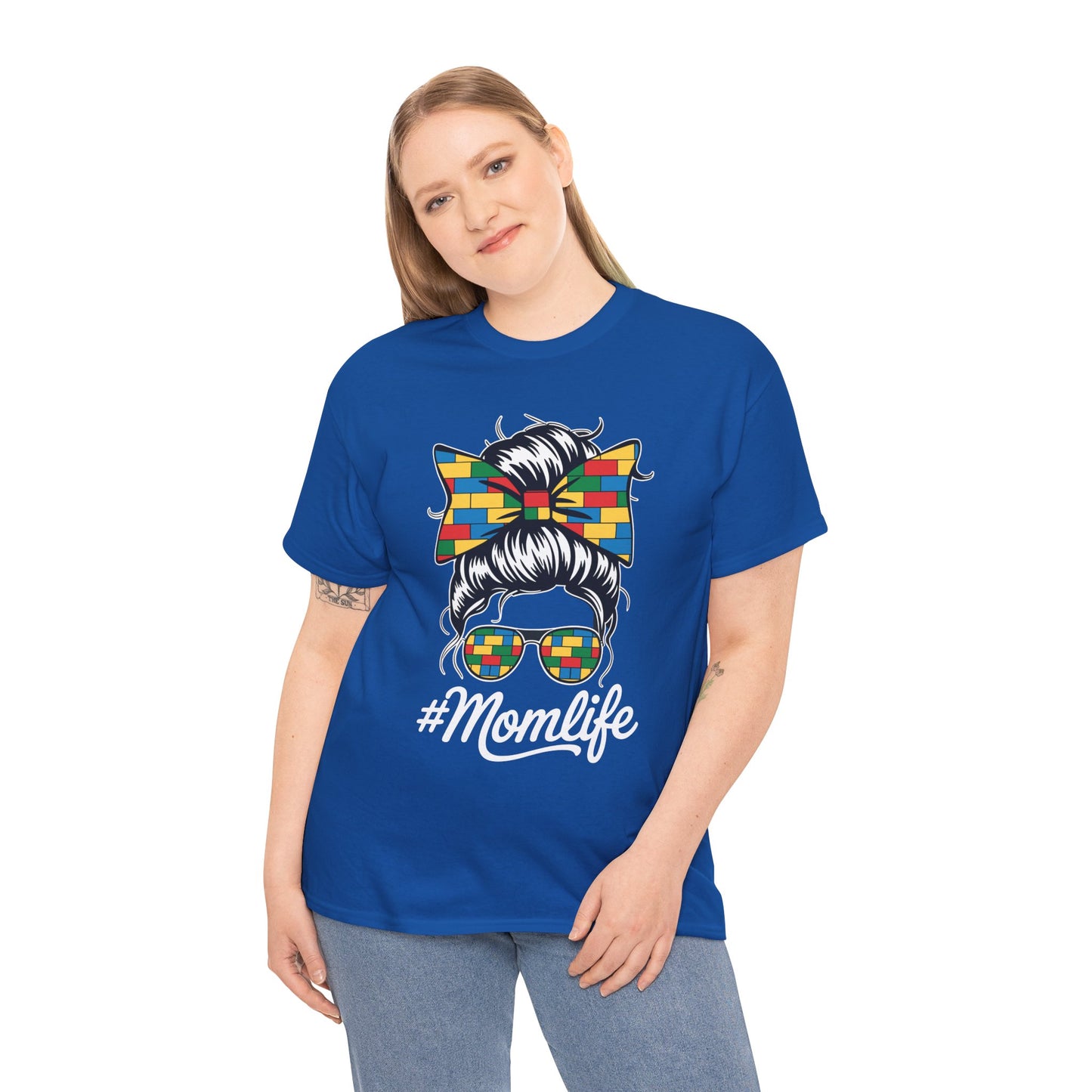 Building Block Messy Bun Mom Life Master Builder Mothers Day T-Shirt
