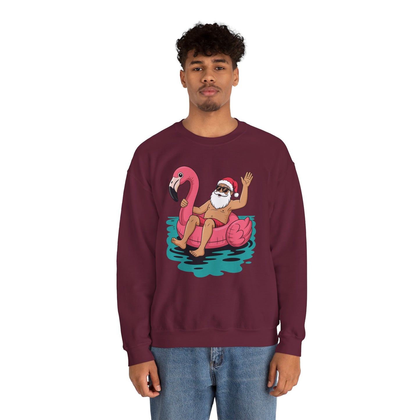Santa Flamingo Floatie Funny Christmas In July Summer Xmas Sweatshirt