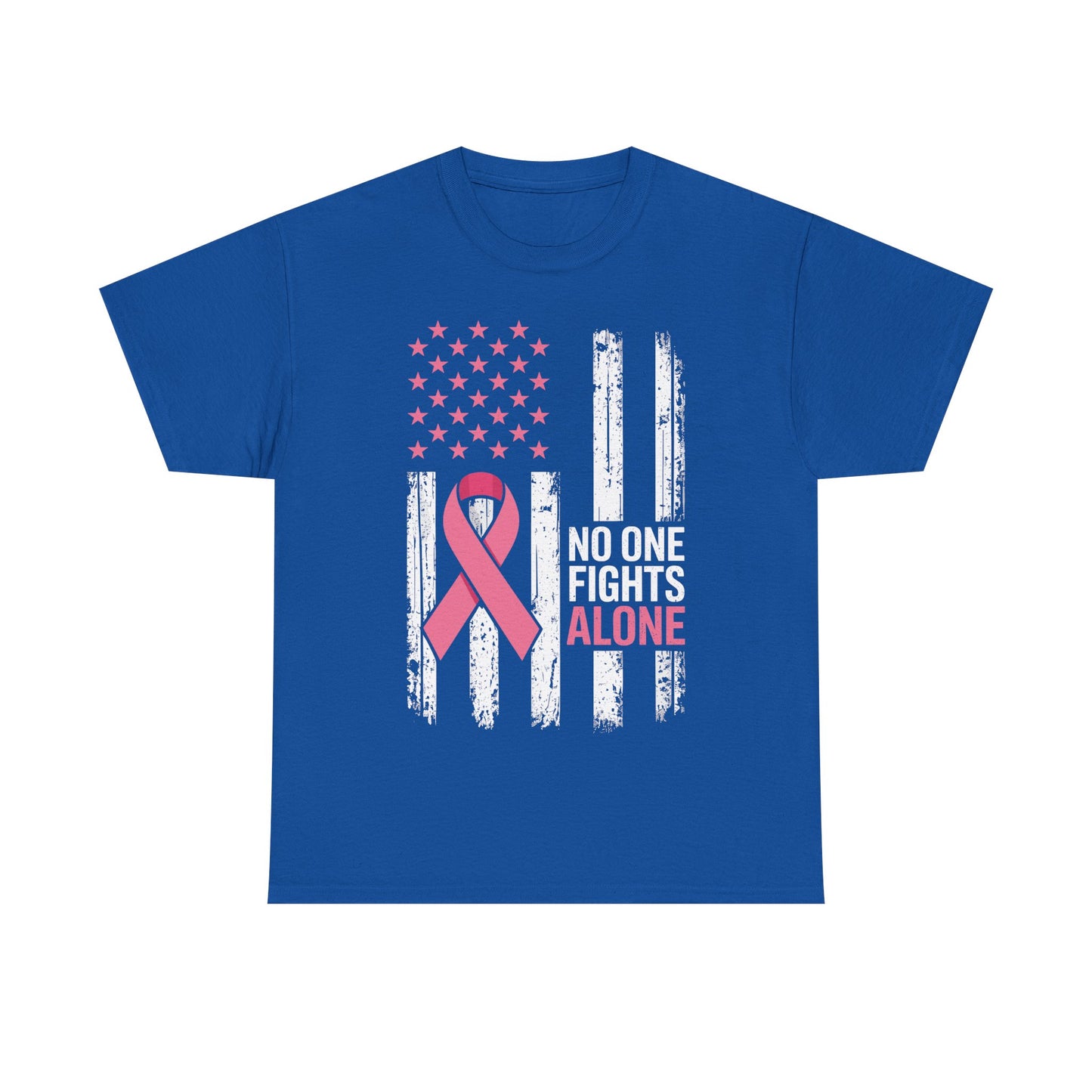 No One Fights Breast Cancer Alone American Flag Pink Ribbon T-Shirt
