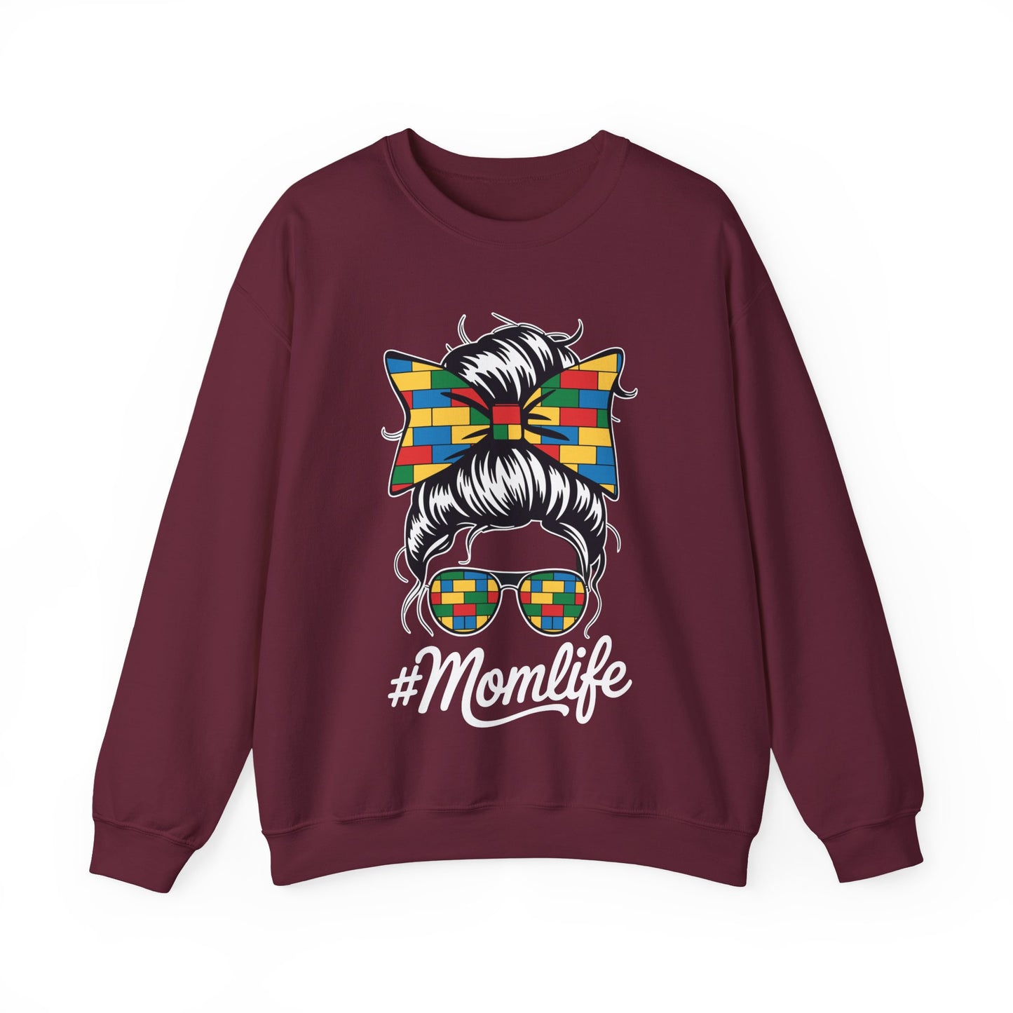 Building Block Messy Bun Mom Life Master Builder Mothers Day Sweatshirt