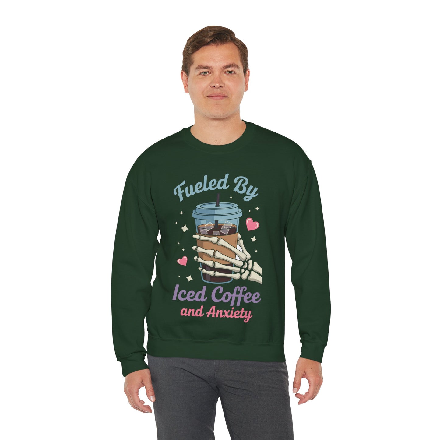 Fueled by Iced Coffee and Anxiety Funny Coffee Lover Sweatshirt