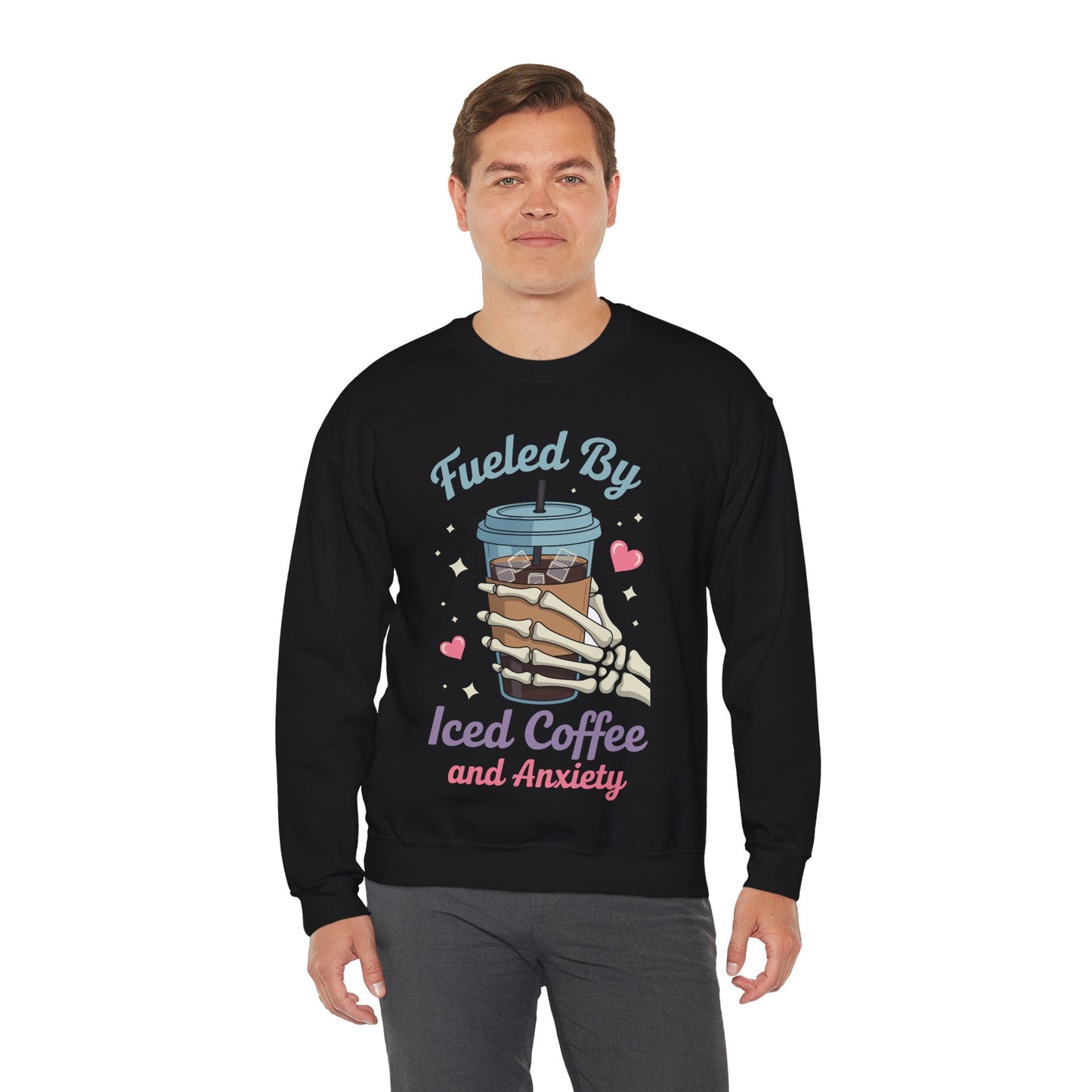 Fueled by Iced Coffee and Anxiety Funny Coffee Lover Sweatshirt