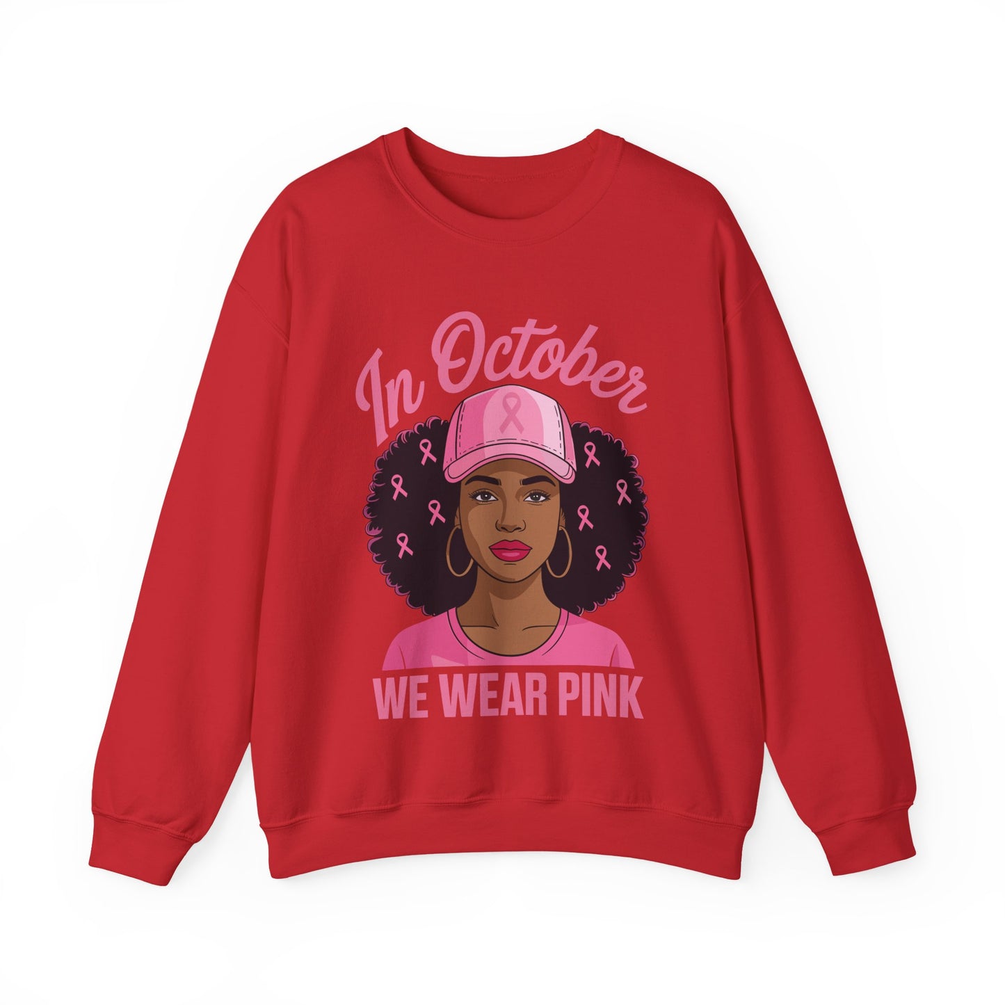 in October We Wear Pink Black Women Breast Cancer Awareness Sweatshirt