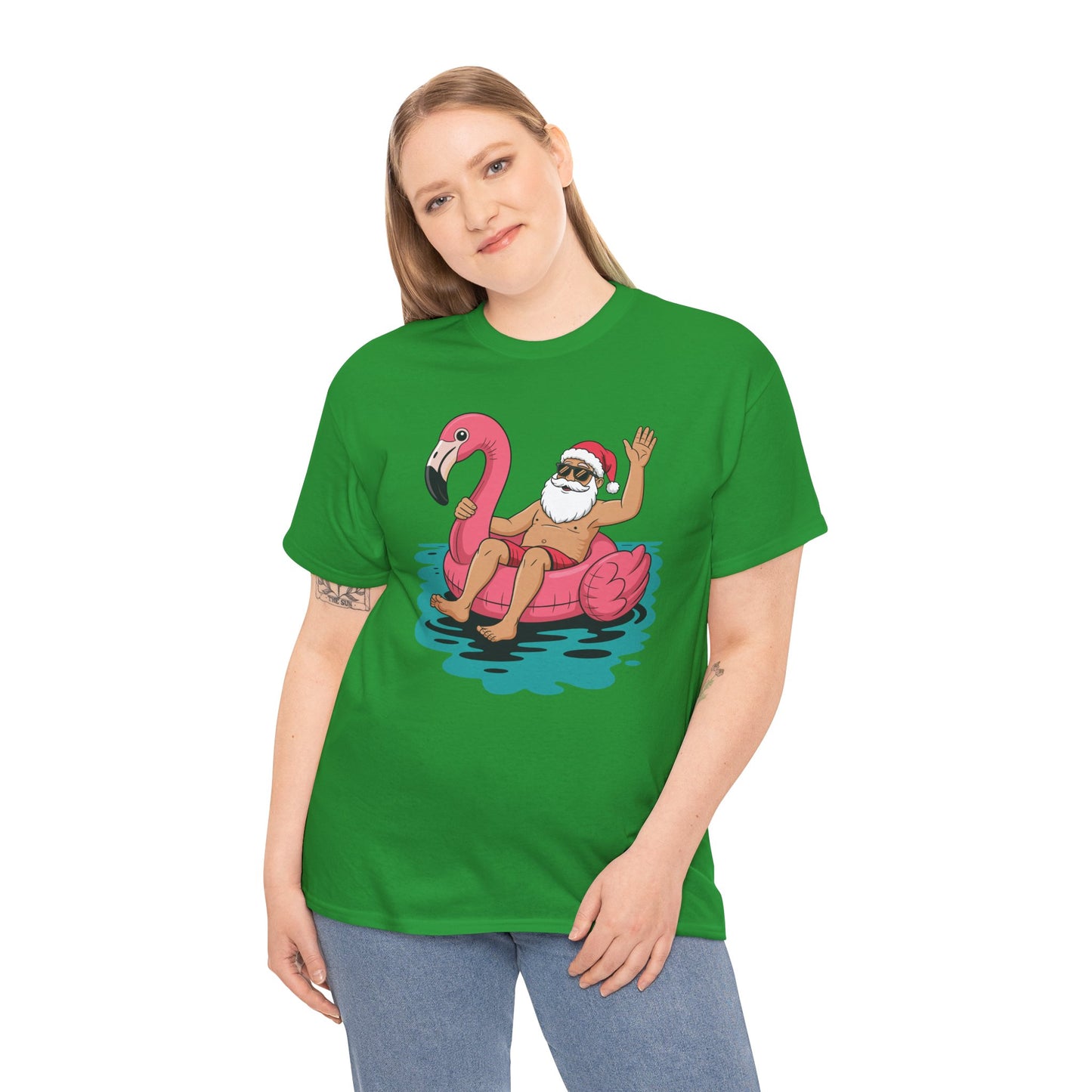 Santa Flamingo Floatie Funny Christmas In July Summer Xmas T-Shirt
