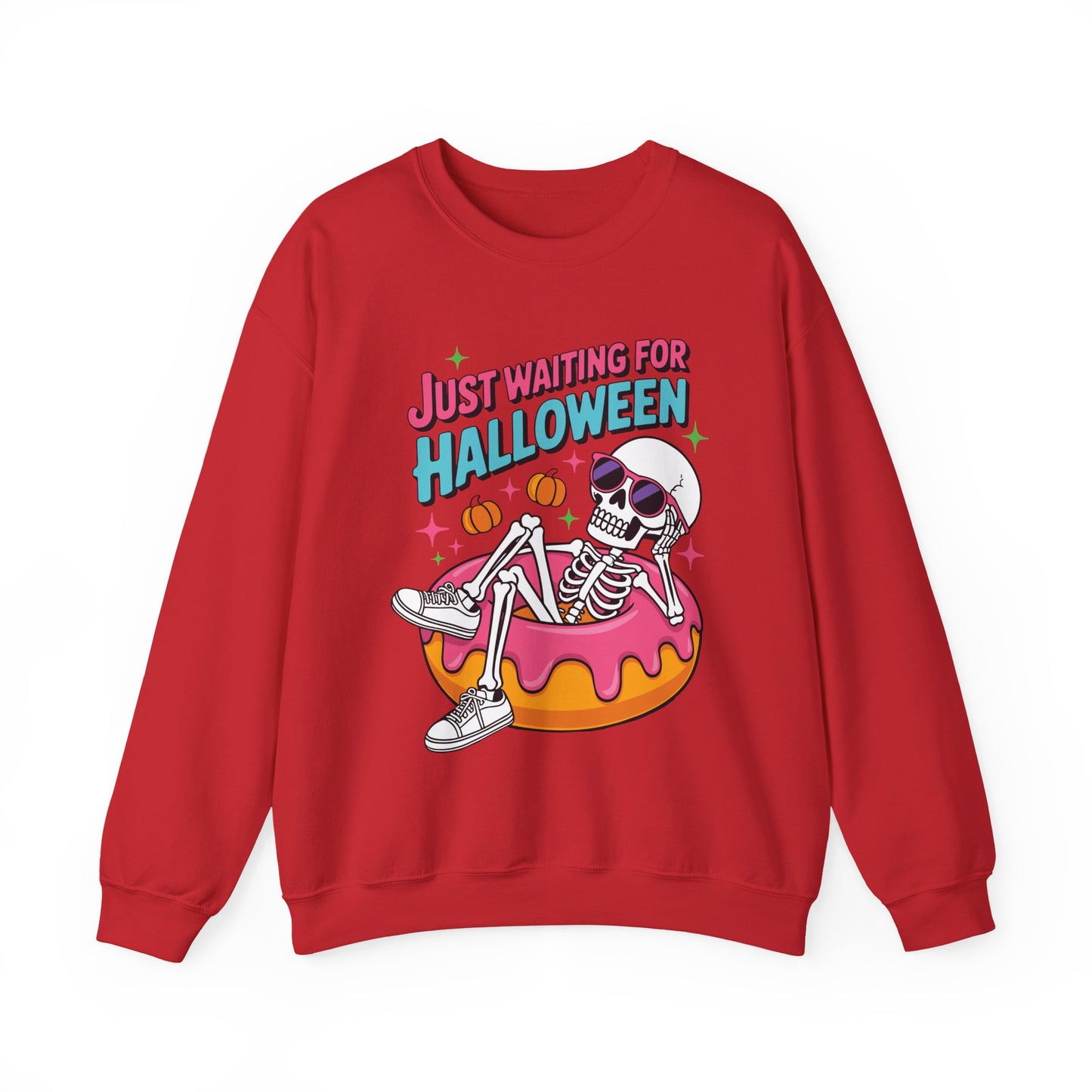 Just Waiting For Halloween Skeleton Donut Summerween Vibes Sweatshirt