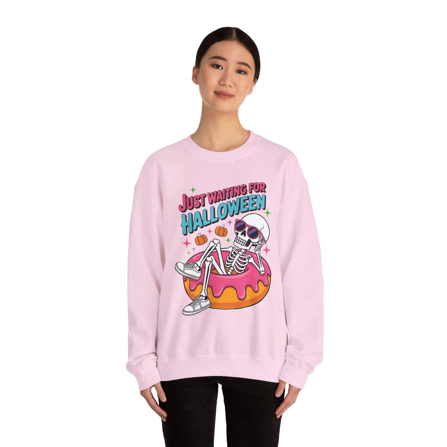 Just Waiting For Halloween Skeleton Donut Summerween Vibes Sweatshirt