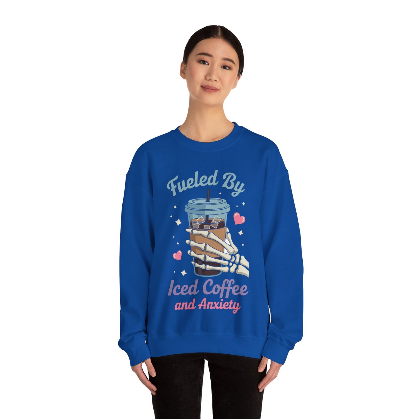 Fueled by Iced Coffee and Anxiety Funny Coffee Lover Sweatshirt
