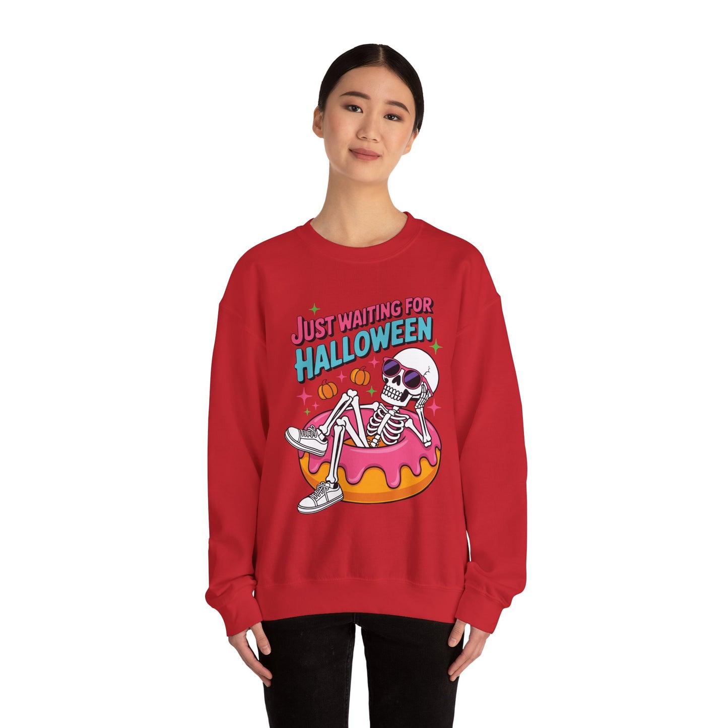 Just Waiting For Halloween Skeleton Donut Summerween Vibes Sweatshirt