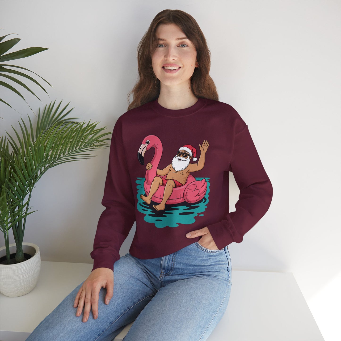 Santa Flamingo Floatie Funny Christmas In July Summer Xmas Sweatshirt