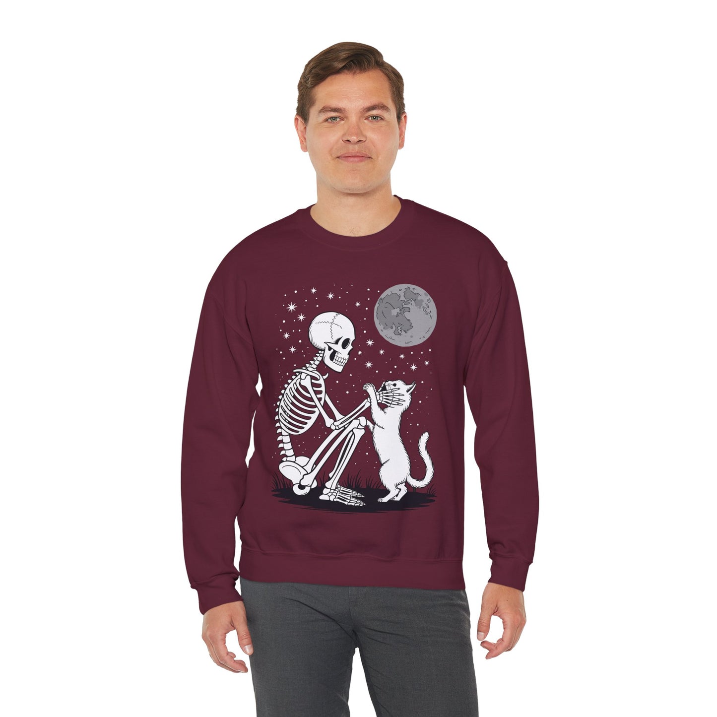 Skeleton Cat Skull Kitty Cute Goth Halloween Men Women Sweatshirt