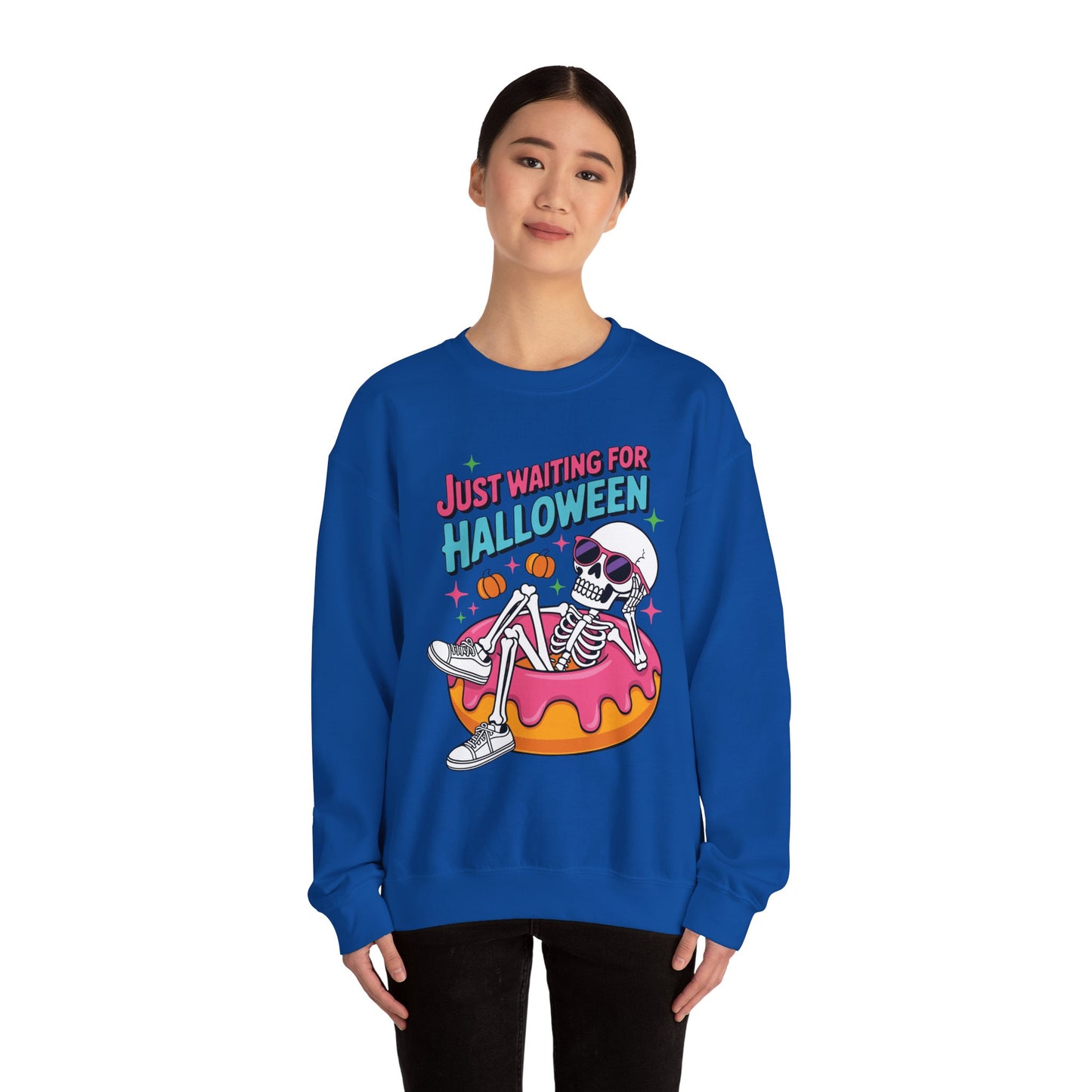 Just Waiting For Halloween Skeleton Donut Summerween Vibes Sweatshirt