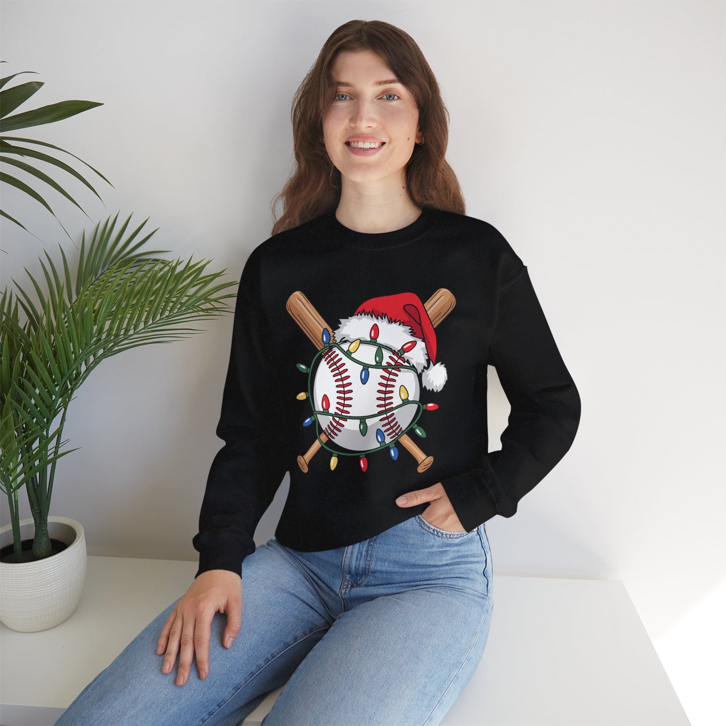 Santa Sports Design For Men Boys Christmas Baseball Player Sweatshirt
