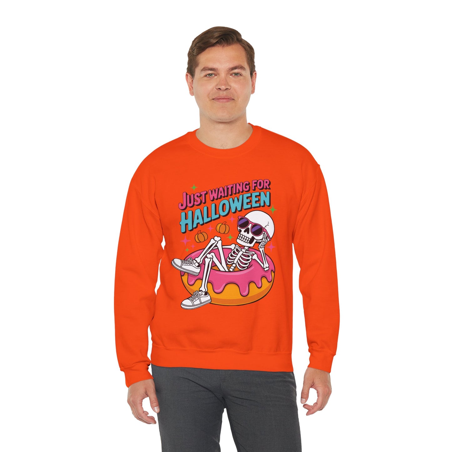 Just Waiting For Halloween Skeleton Donut Summerween Vibes Sweatshirt