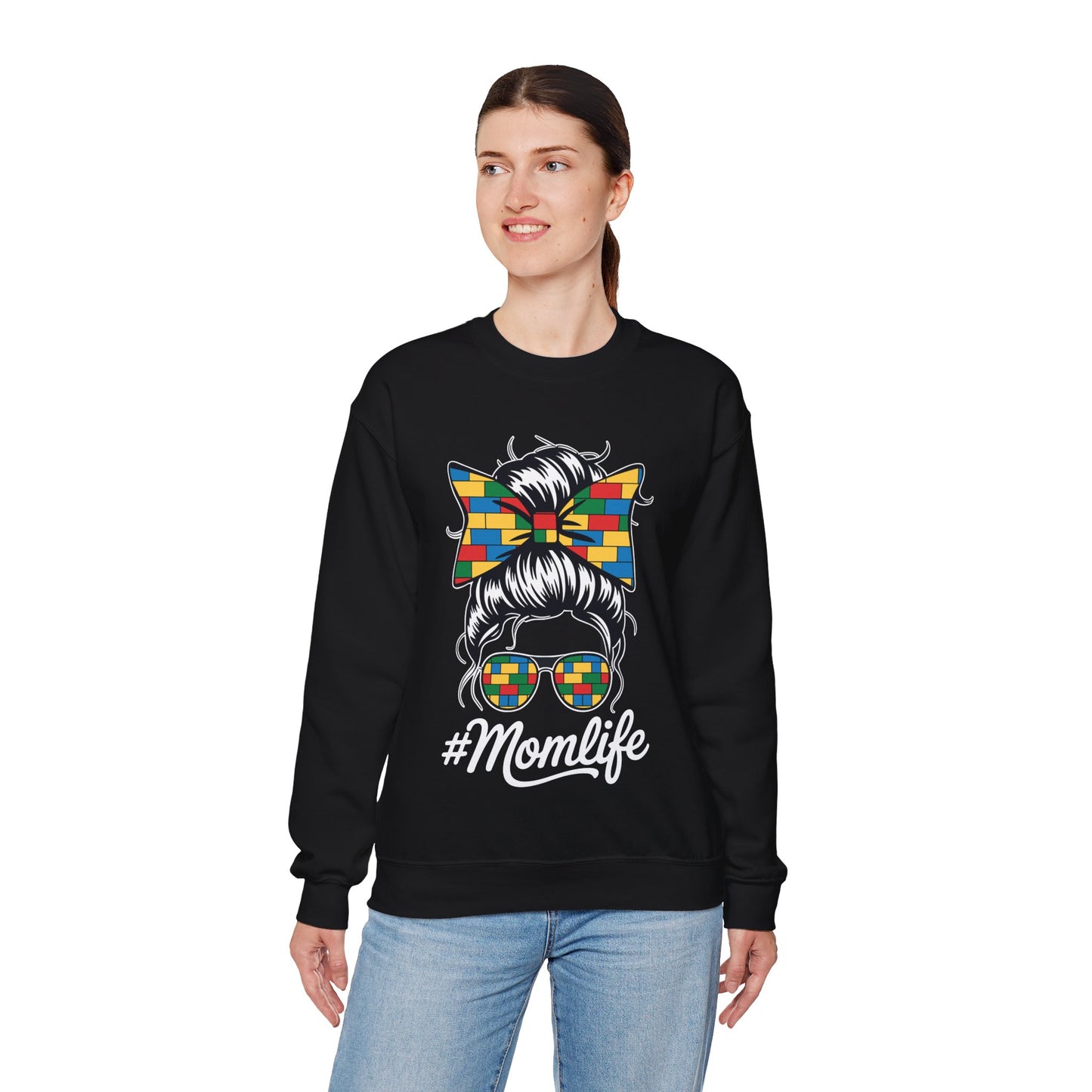 Building Block Messy Bun Mom Life Master Builder Mothers Day Sweatshirt