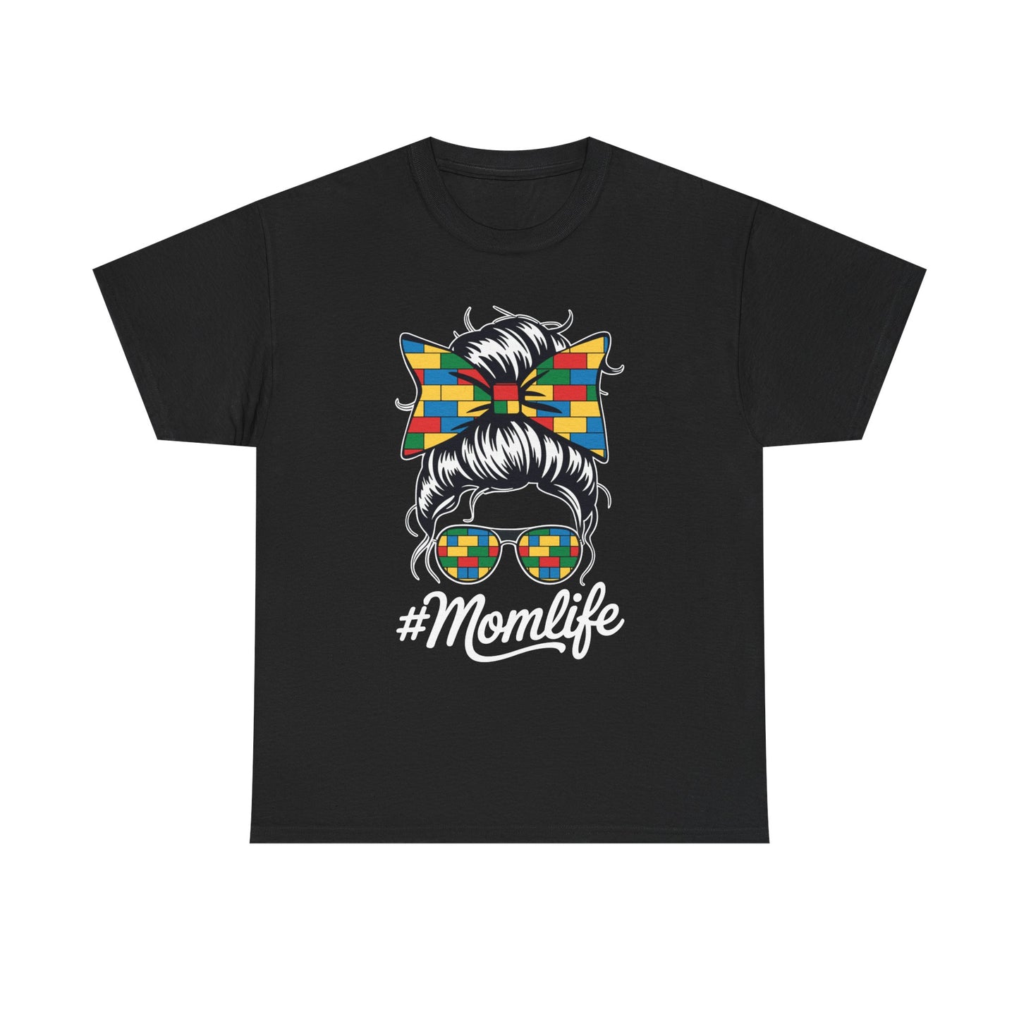 Building Block Messy Bun Mom Life Master Builder Mothers Day T-Shirt