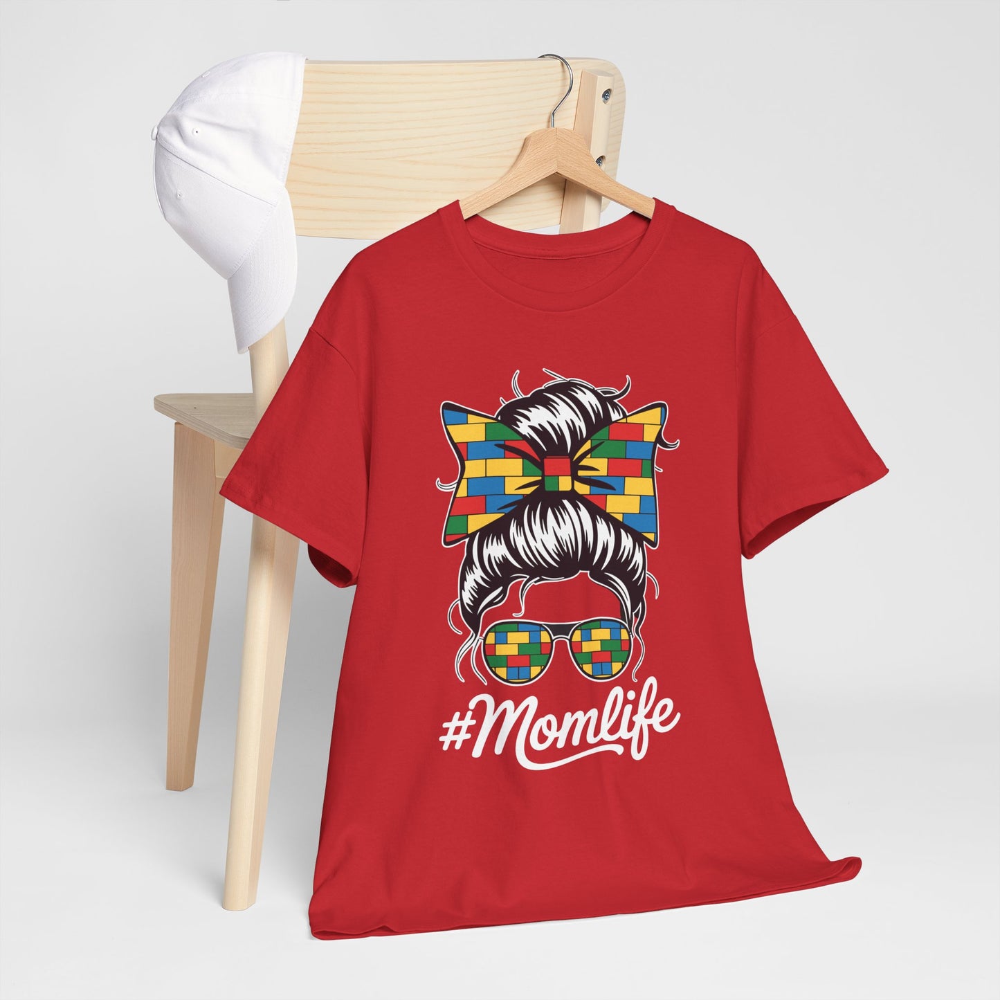 Building Block Messy Bun Mom Life Master Builder Mothers Day T-Shirt