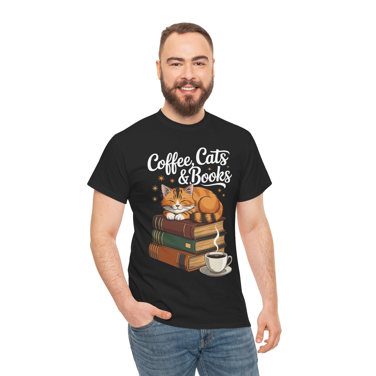 Coffee Cats & Books Lover Tee