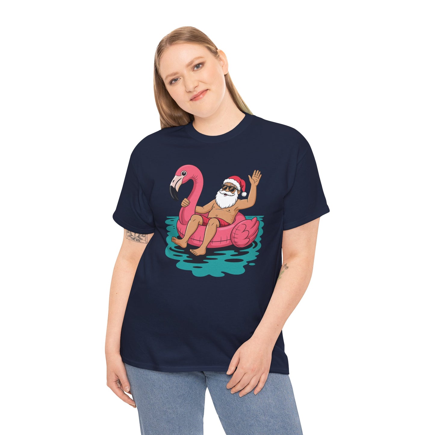 Santa Flamingo Floatie Funny Christmas In July Summer Xmas T-Shirt