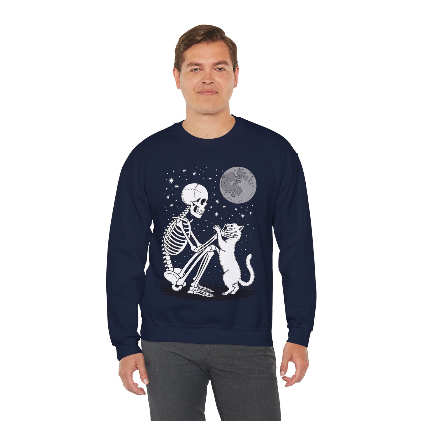 Skeleton Cat Skull Kitty Cute Goth Halloween Men Women Sweatshirt