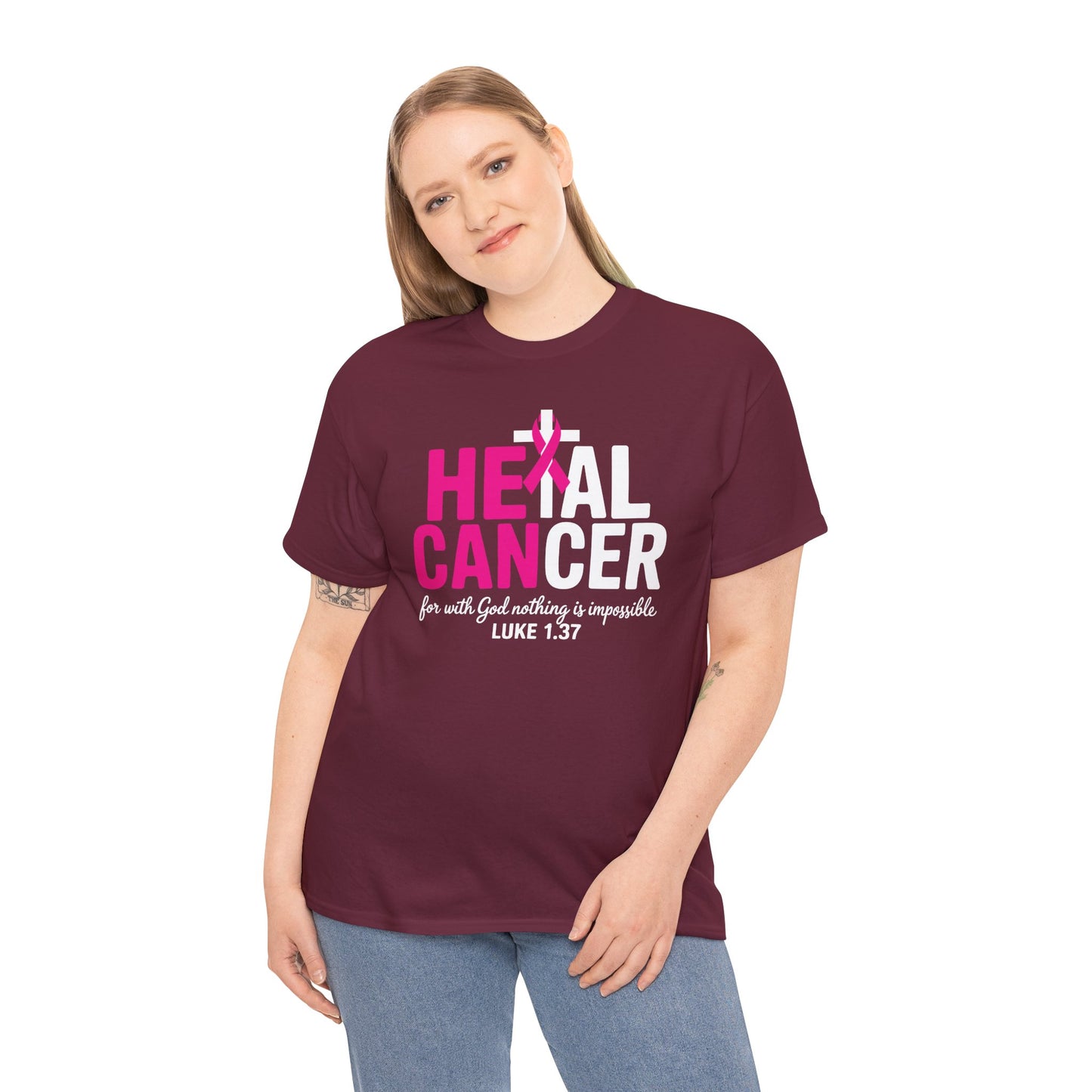 Heal Cancer Believe God Christian Breast Cancer Awareness T-Shirt