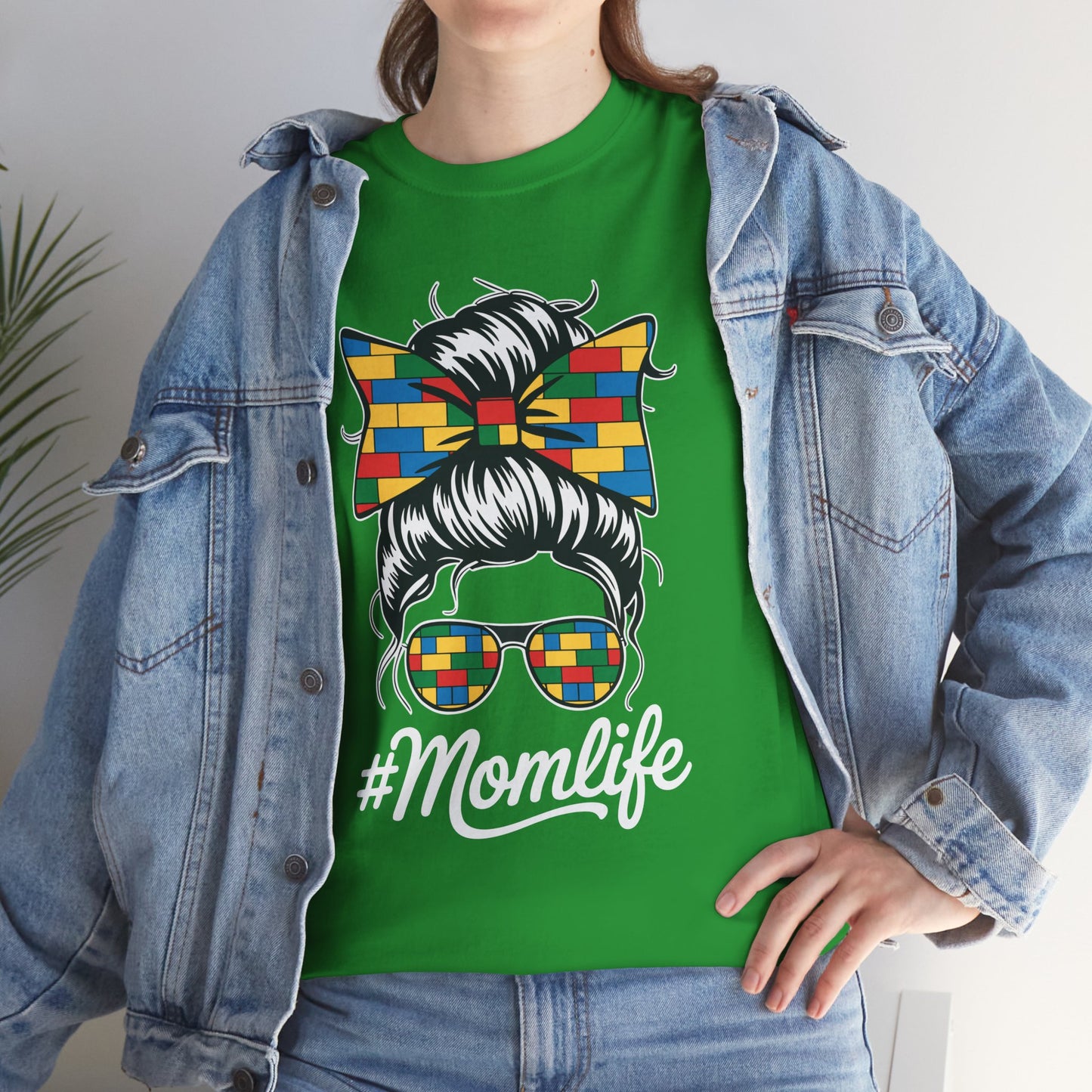 Building Block Messy Bun Mom Life Master Builder Mothers Day T-Shirt